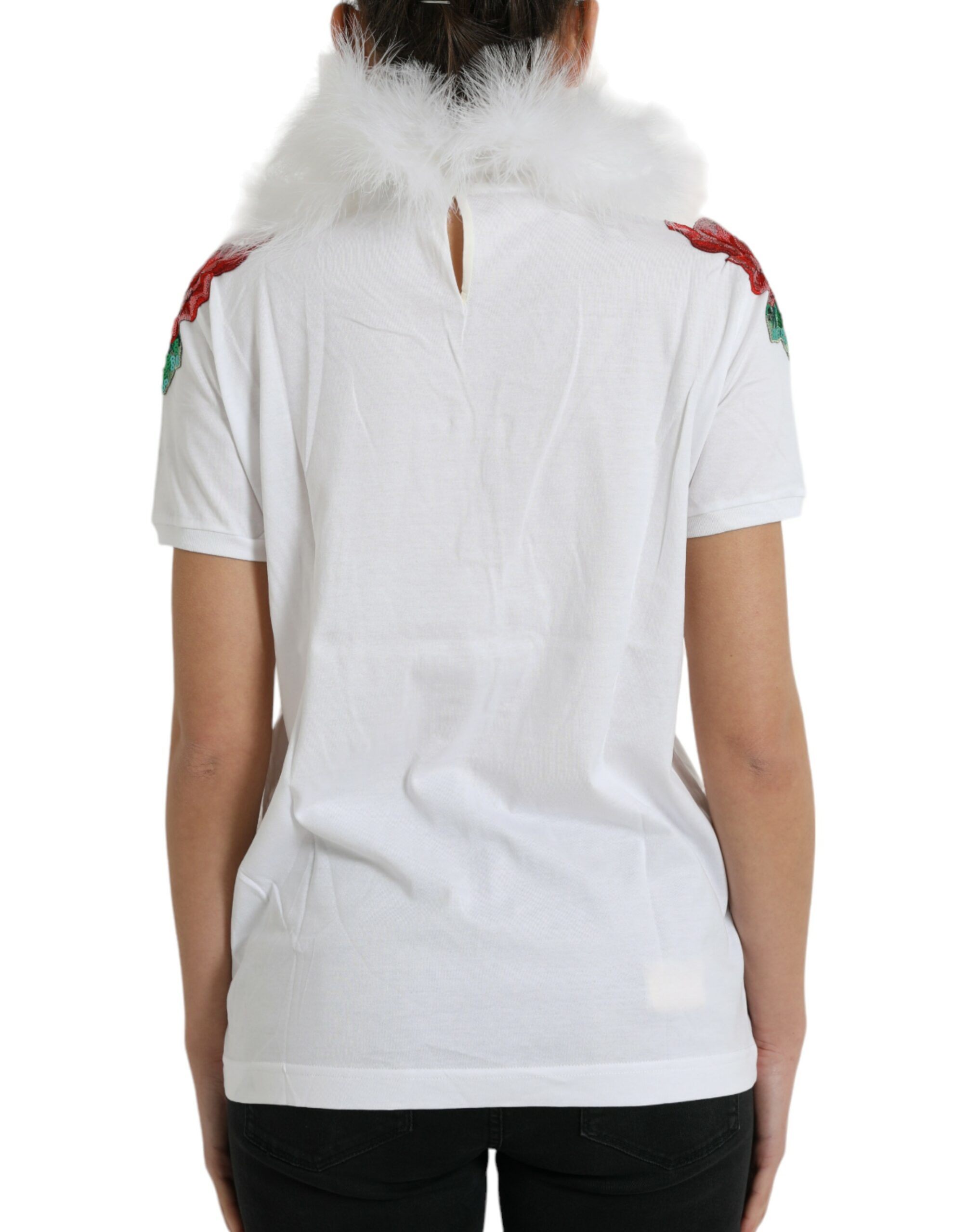 Dolce & Gabbana White Cotton Christmas Sequin Fur T-shirt - Image 3