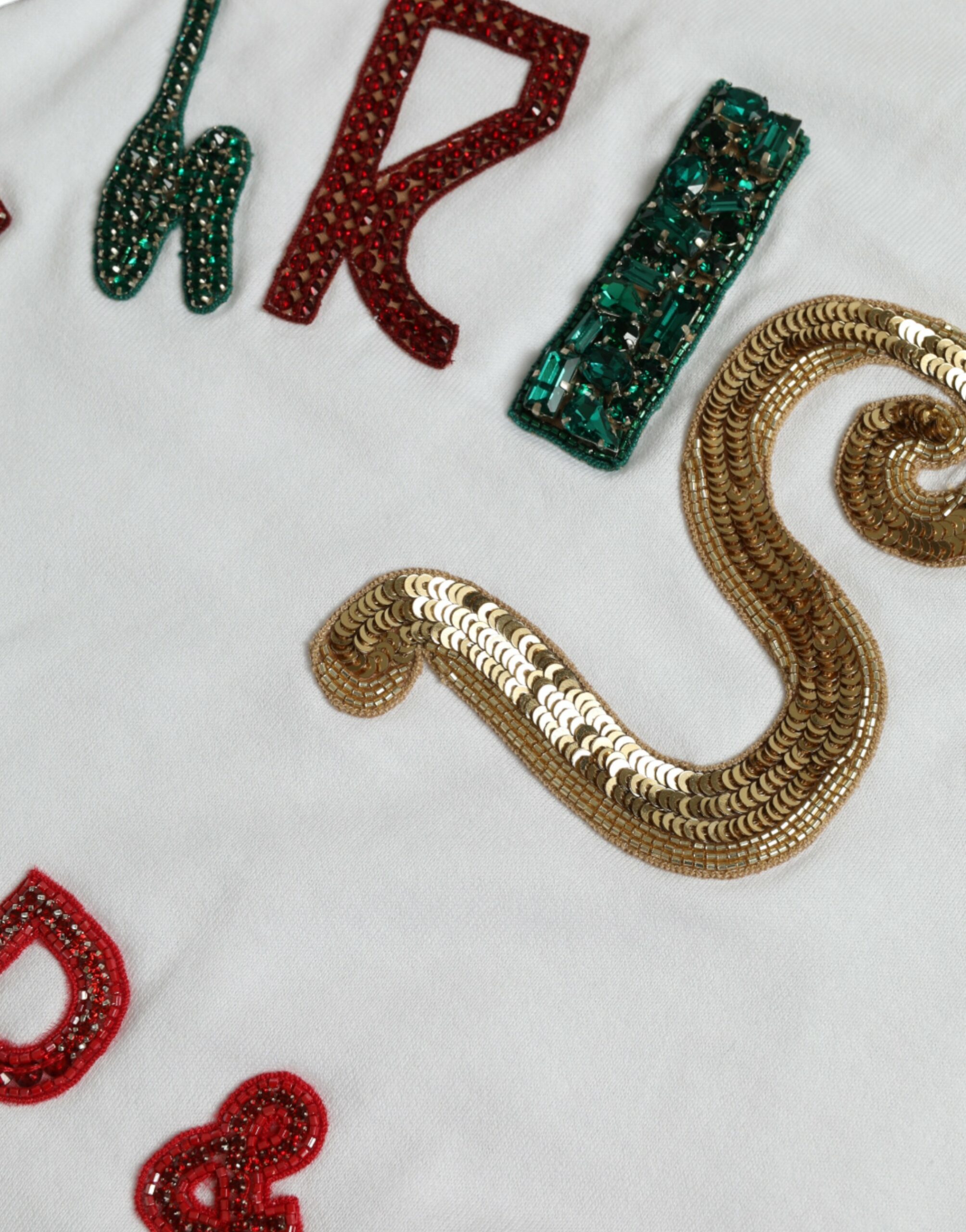 Dolce & Gabbana White Cotton Christmas Sequin Fur T-shirt - Image 6