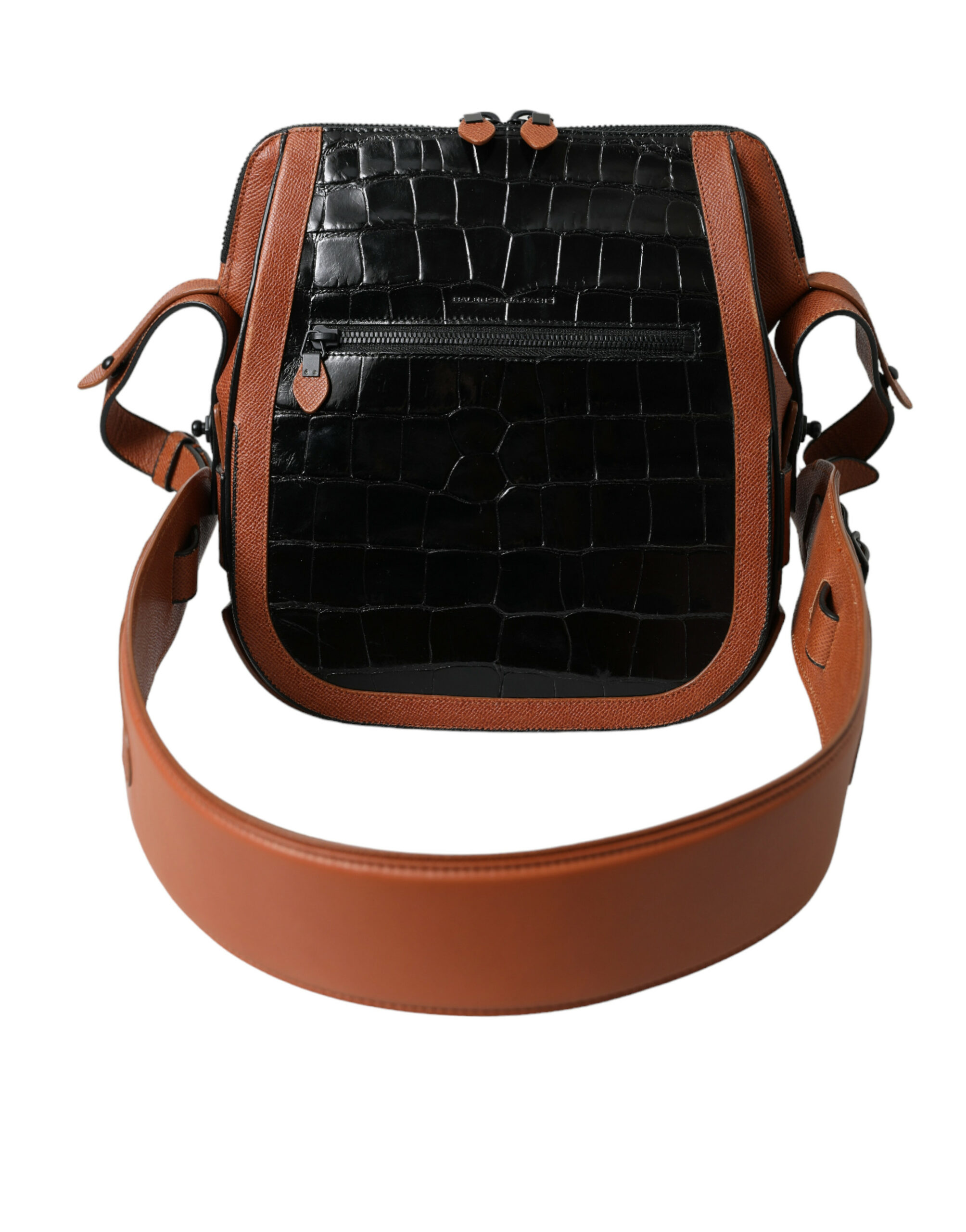 Balenciaga Black Brown Exotic Skin Leather Vertical Crossbody Purse Bag - Image 2