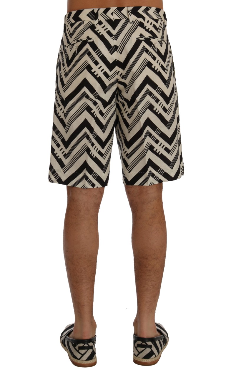 Dolce & Gabbana White Black Striped Cotton Linen Shorts - Image 3