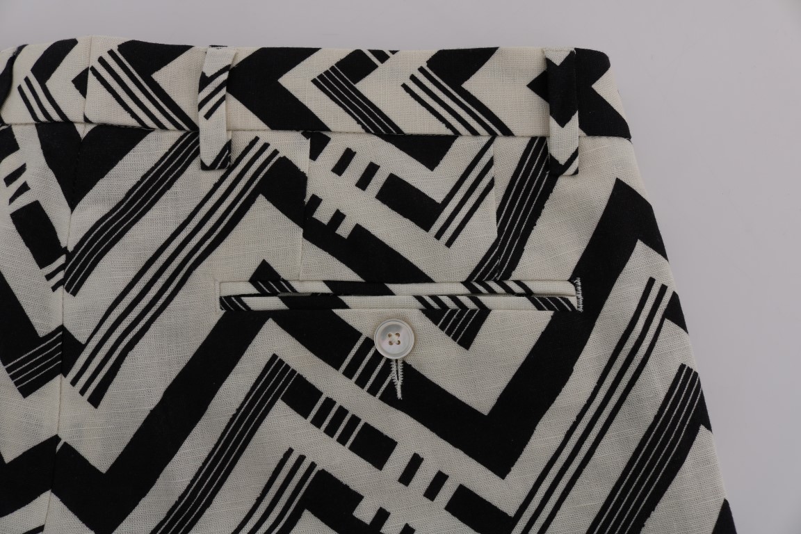Dolce & Gabbana White Black Striped Cotton Linen Shorts - Image 5