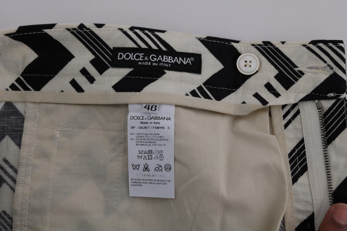 Dolce & Gabbana White Black Striped Cotton Linen Shorts - Image 6