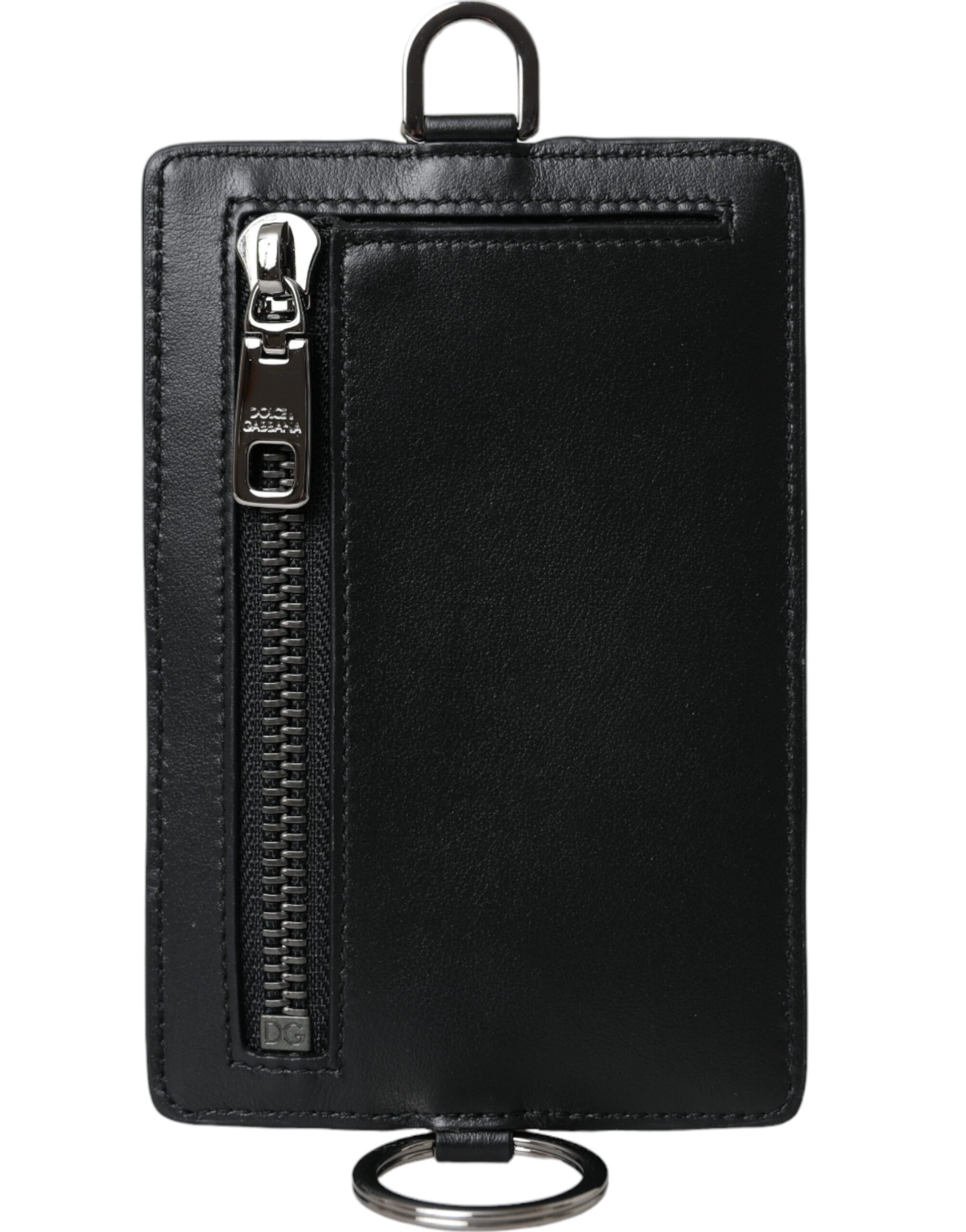 Dolce & Gabbana Black Calf Leather Lanyard Logo Card Holder Men Wallet - Image 3