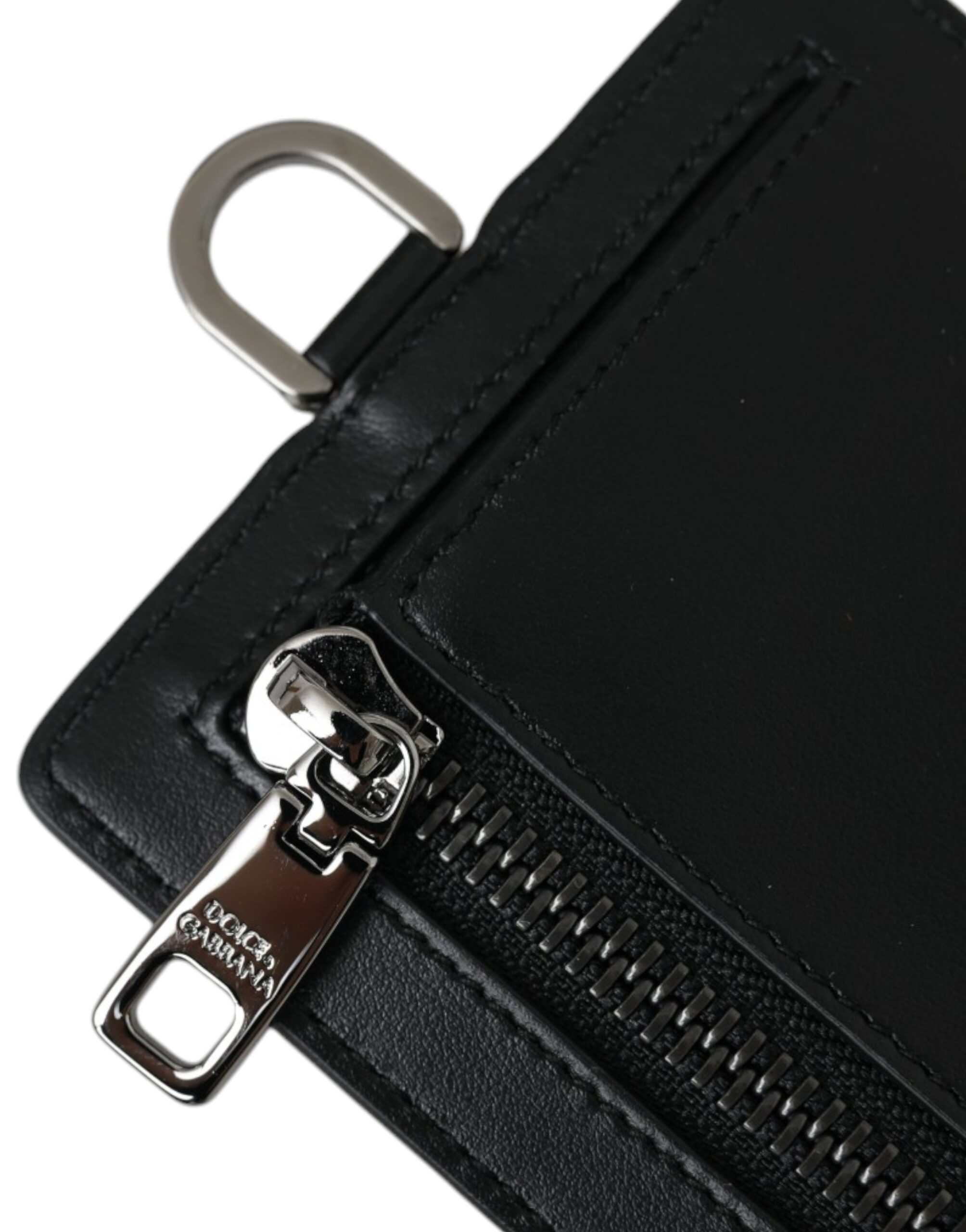 Dolce & Gabbana Black Calf Leather Lanyard Logo Card Holder Men Wallet - Image 5