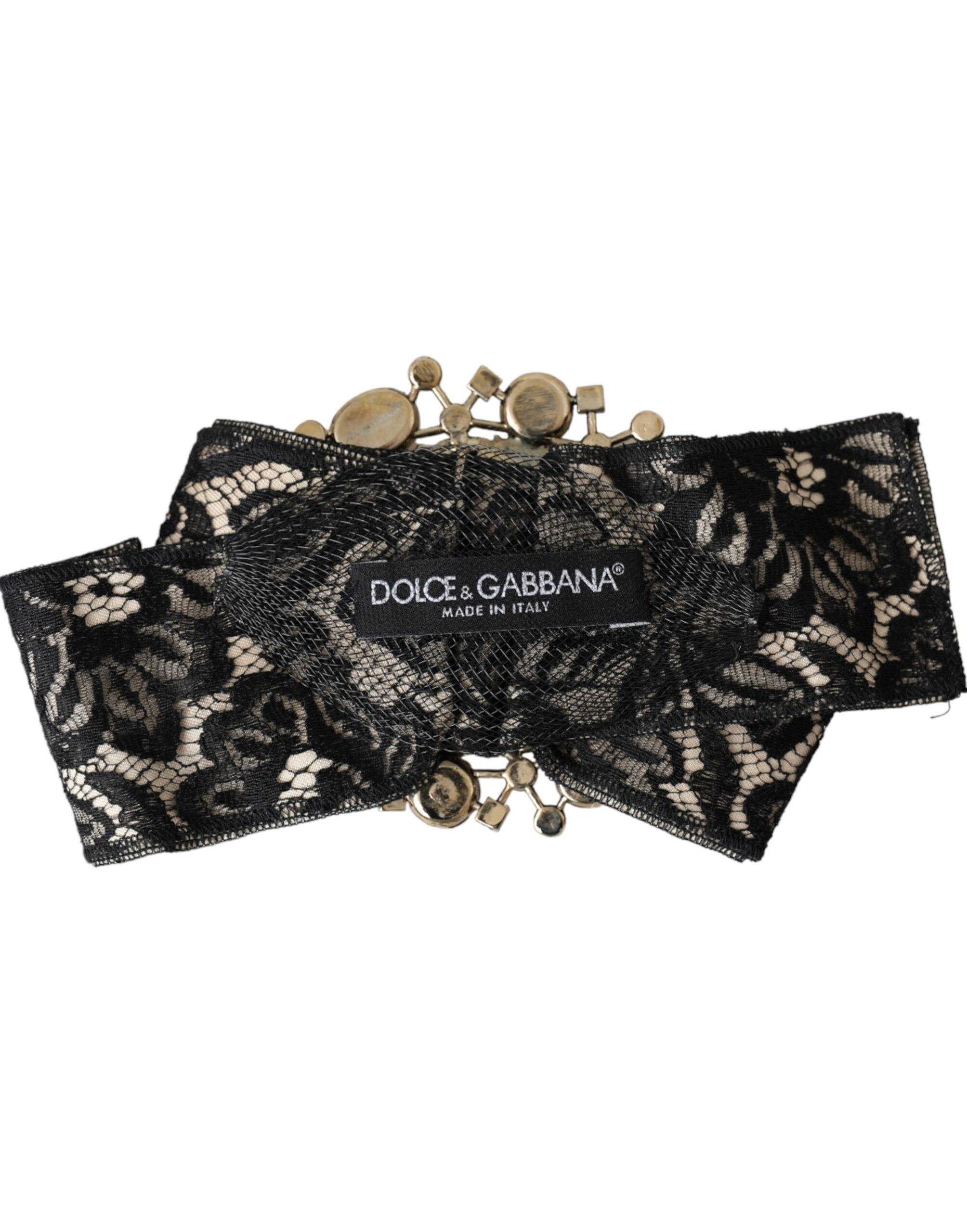 Dolce & Gabbana Black Lace Crystal Handmade Brooch Hair Pin - Image 3