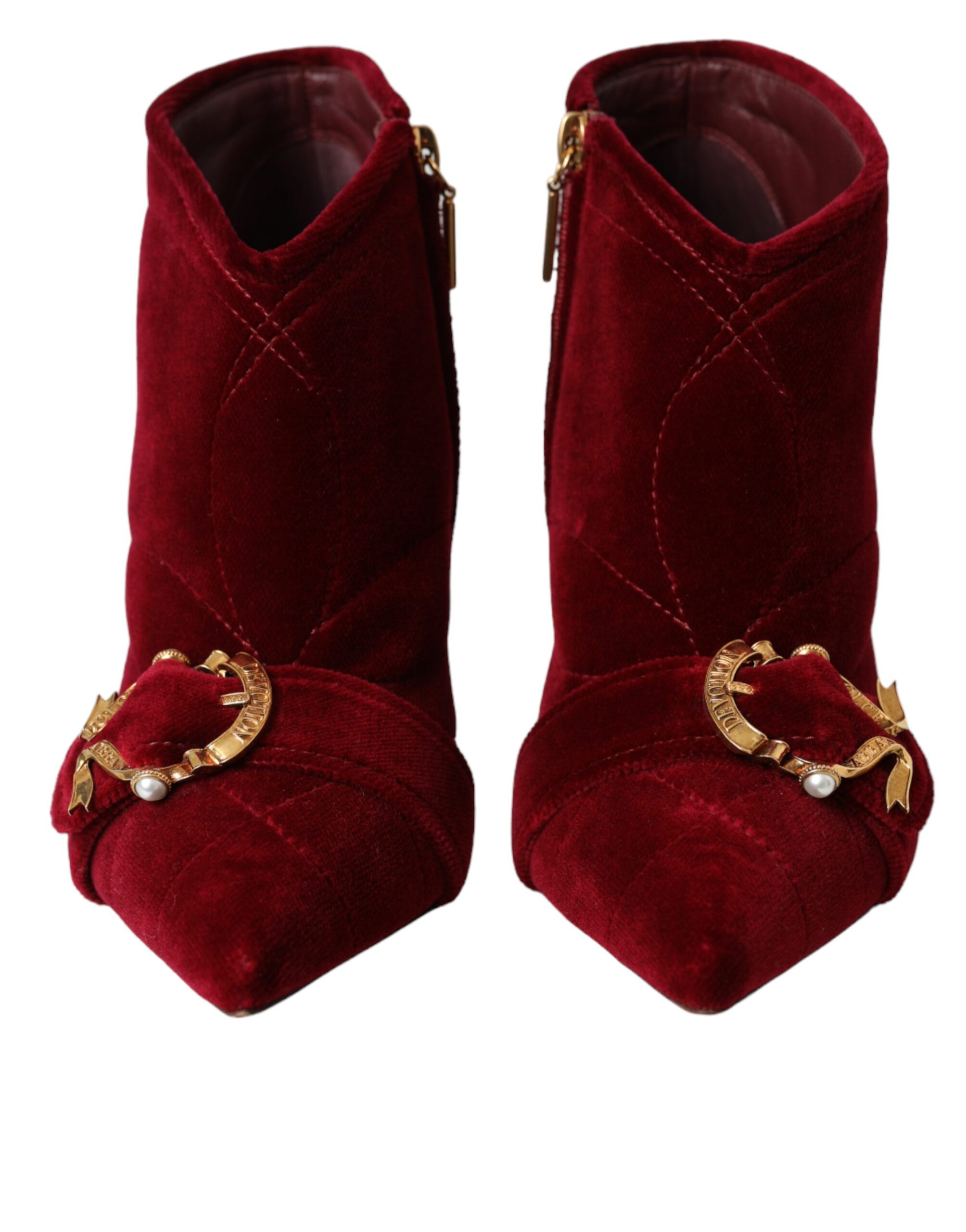 Dolce & Gabbana Dark Red Velvet Devotion Buckle Boots Shoes - Image 2
