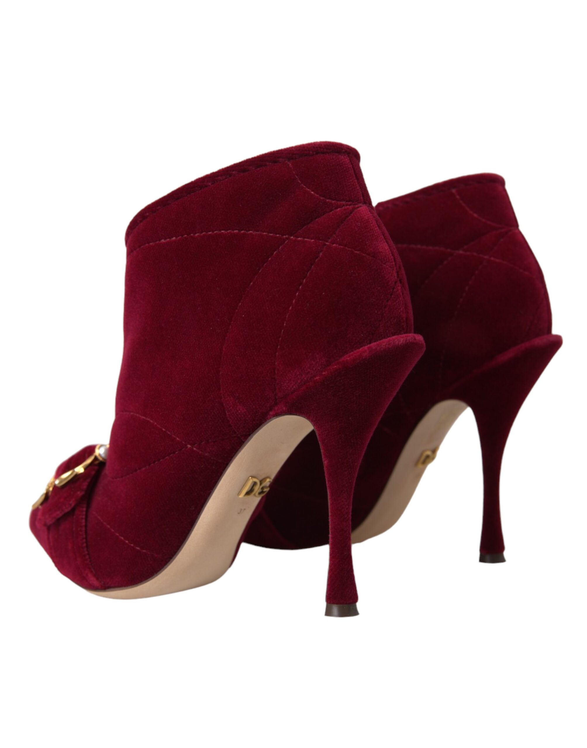 Dolce & Gabbana Dark Red Velvet Devotion Buckle Boots Shoes - Image 4