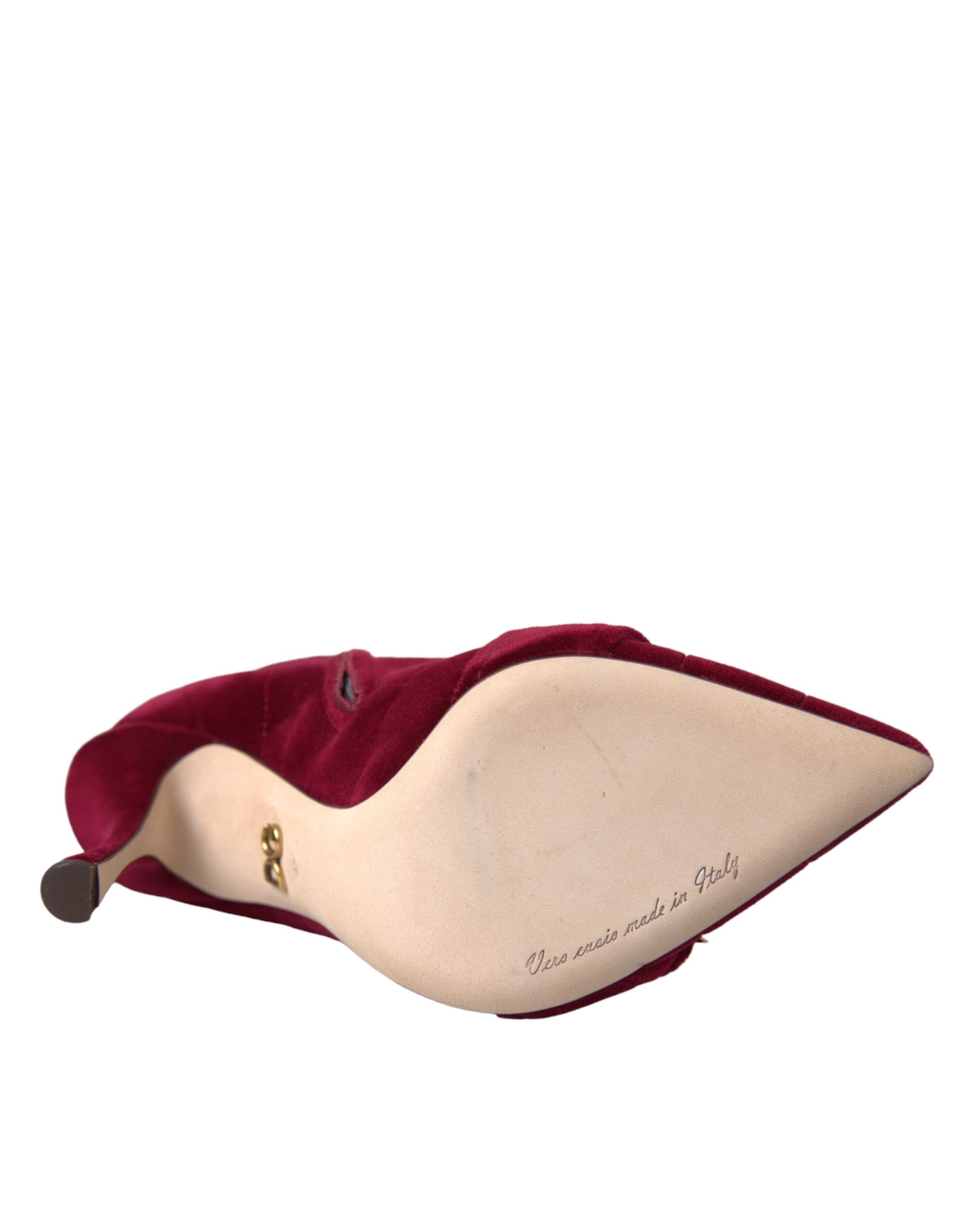 Dolce & Gabbana Dark Red Velvet Devotion Buckle Boots Shoes - Image 6