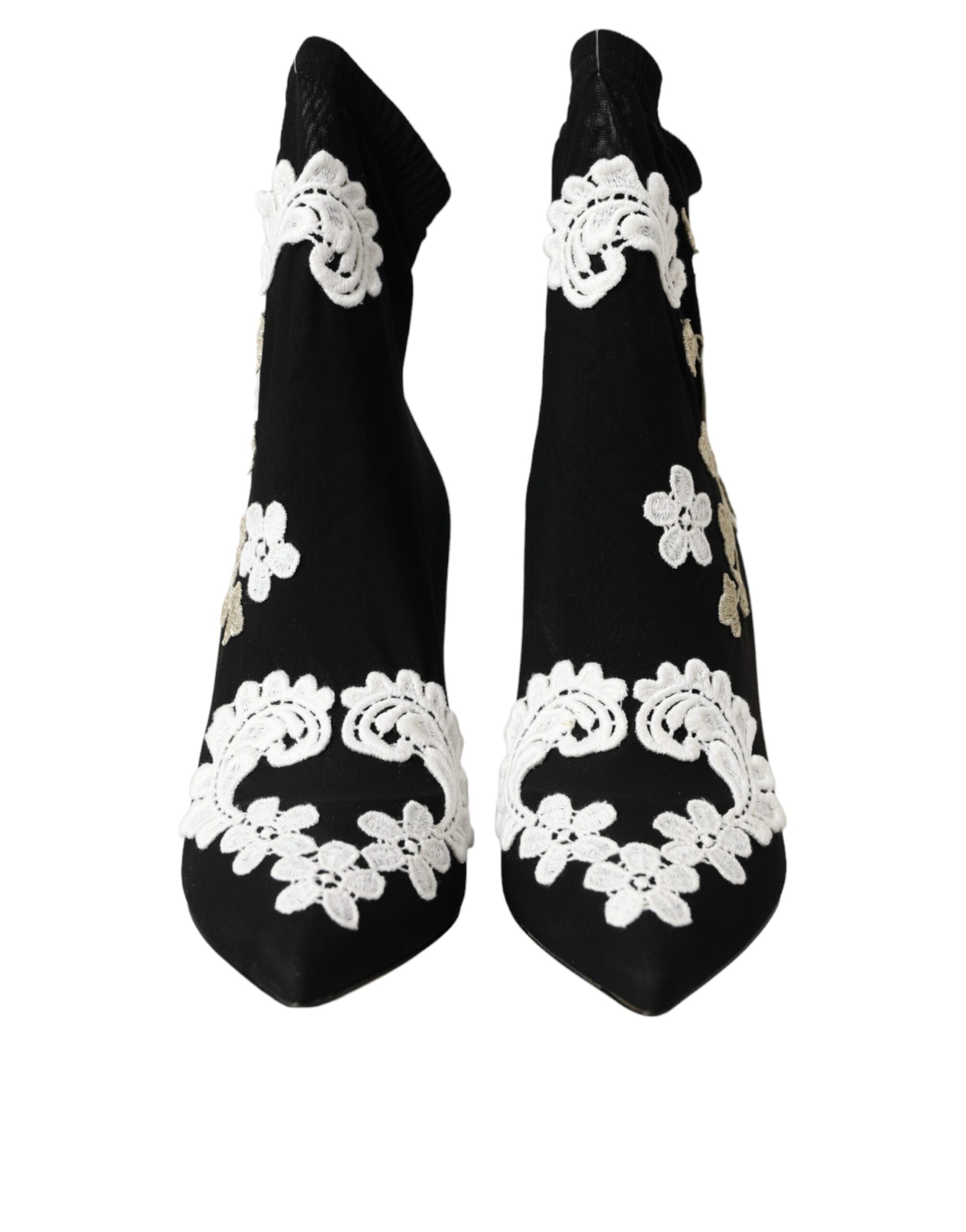 Dolce & Gabbana Black White Embroidery Slip On Boots Shoes - Image 2