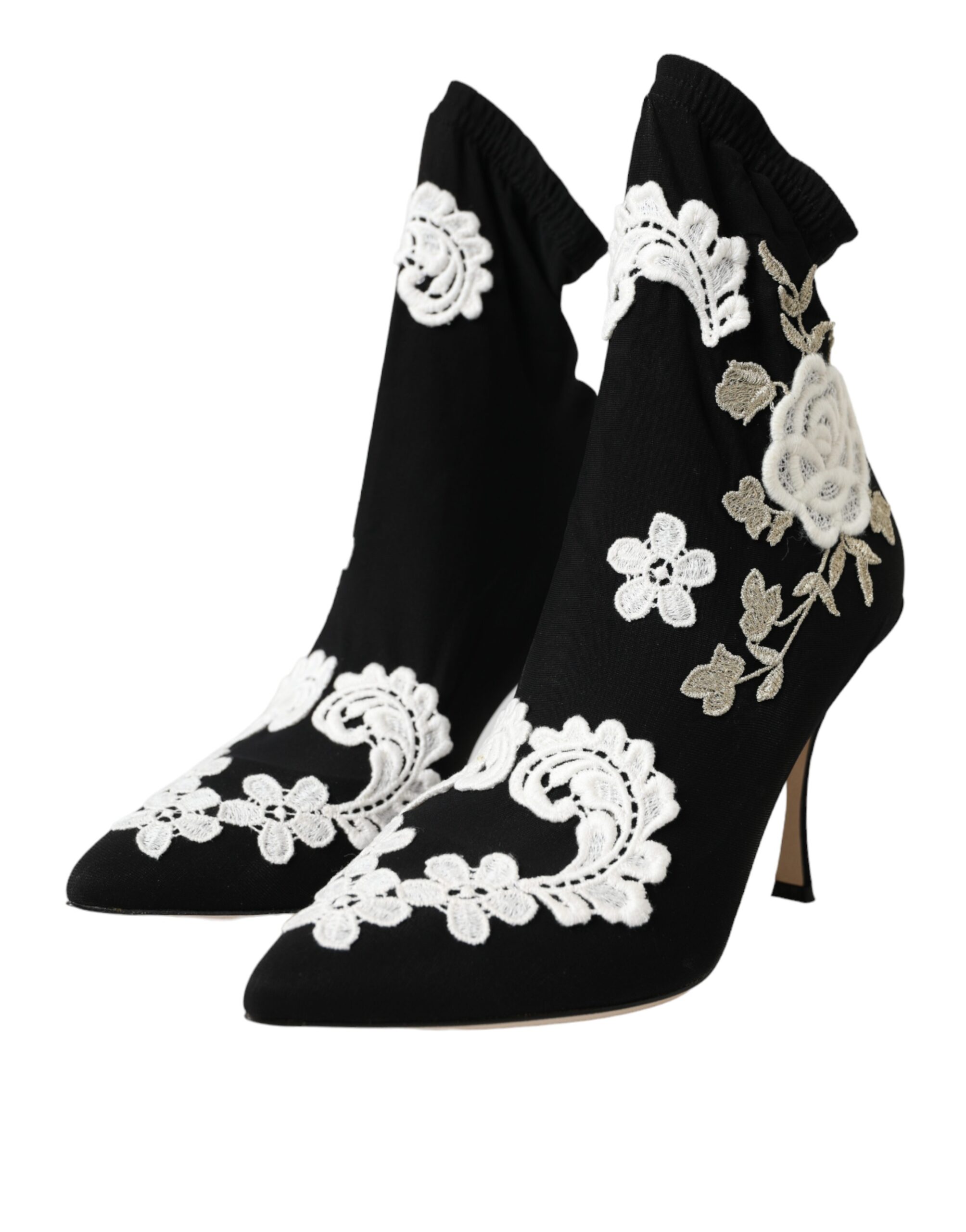 Dolce & Gabbana Black White Embroidery Slip On Boots Shoes - Image 3