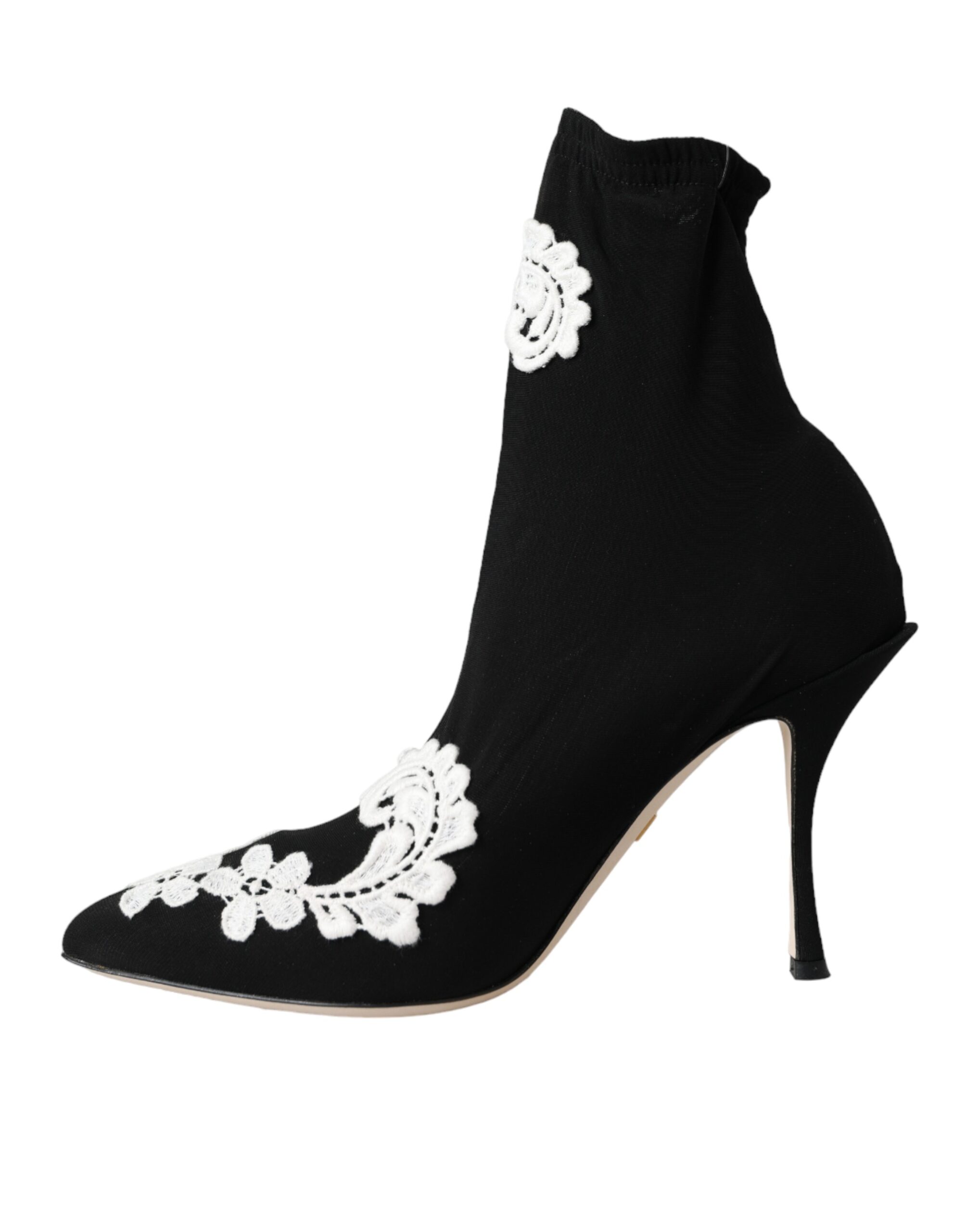 Dolce & Gabbana Black White Embroidery Slip On Boots Shoes - Image 5