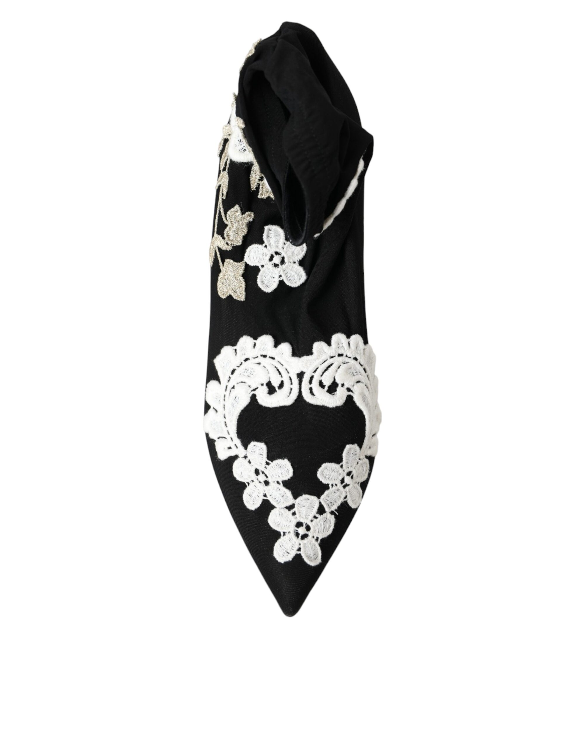 Dolce & Gabbana Black White Embroidery Slip On Boots Shoes - Image 7