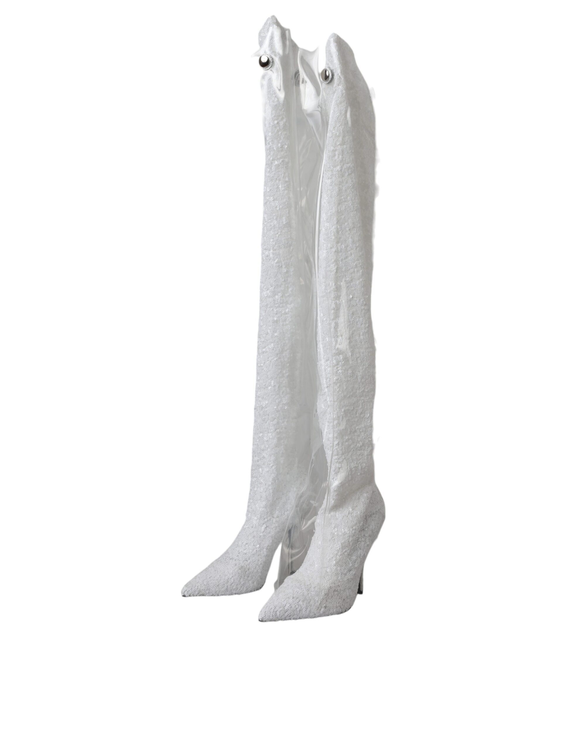 Dolce & Gabbana White Heels Stiletto Knee High Boots Shoes - Image 3