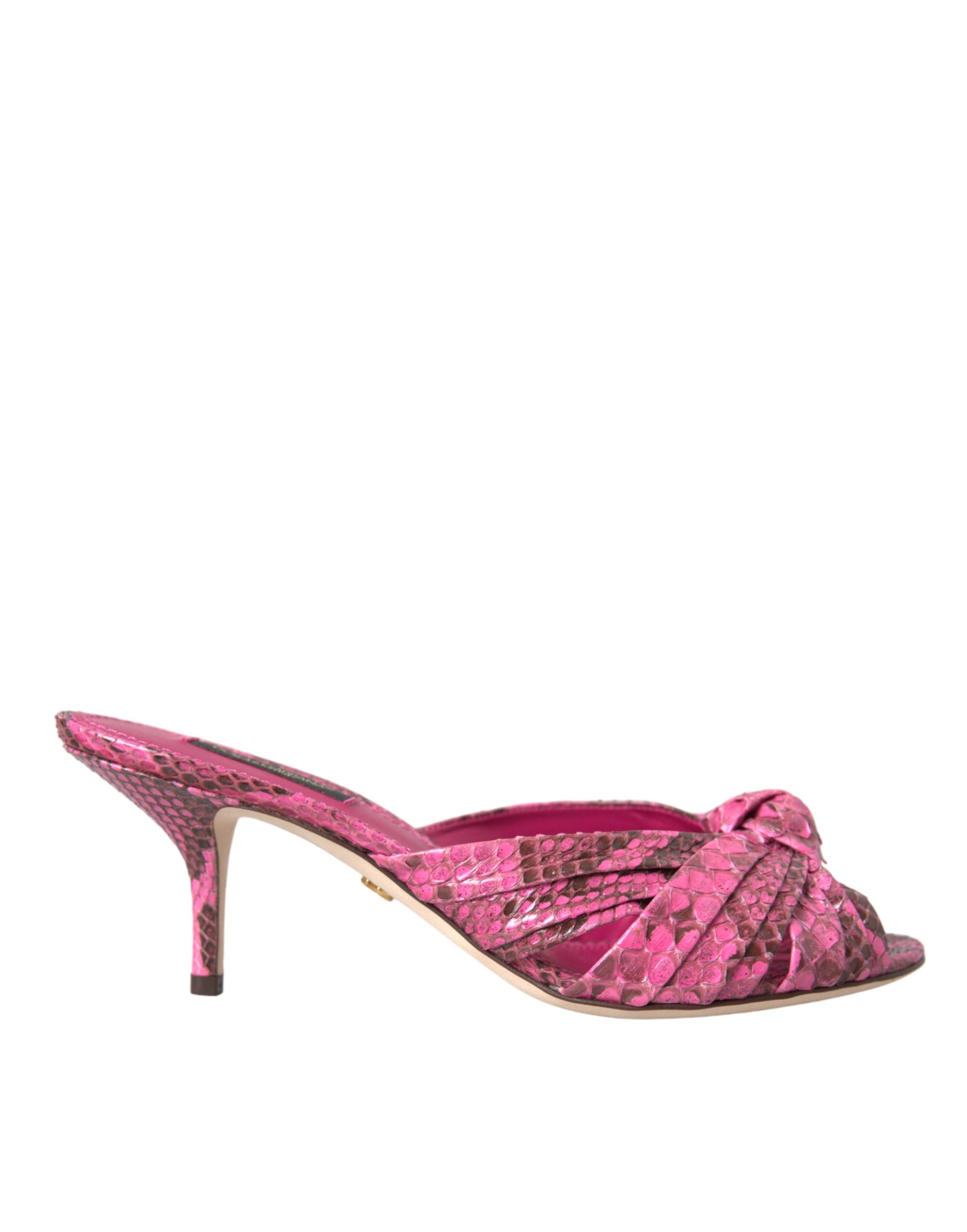 Dolce & Gabbana Pink Exotic Leather Kitten Heels Slides Shoes - Image 6
