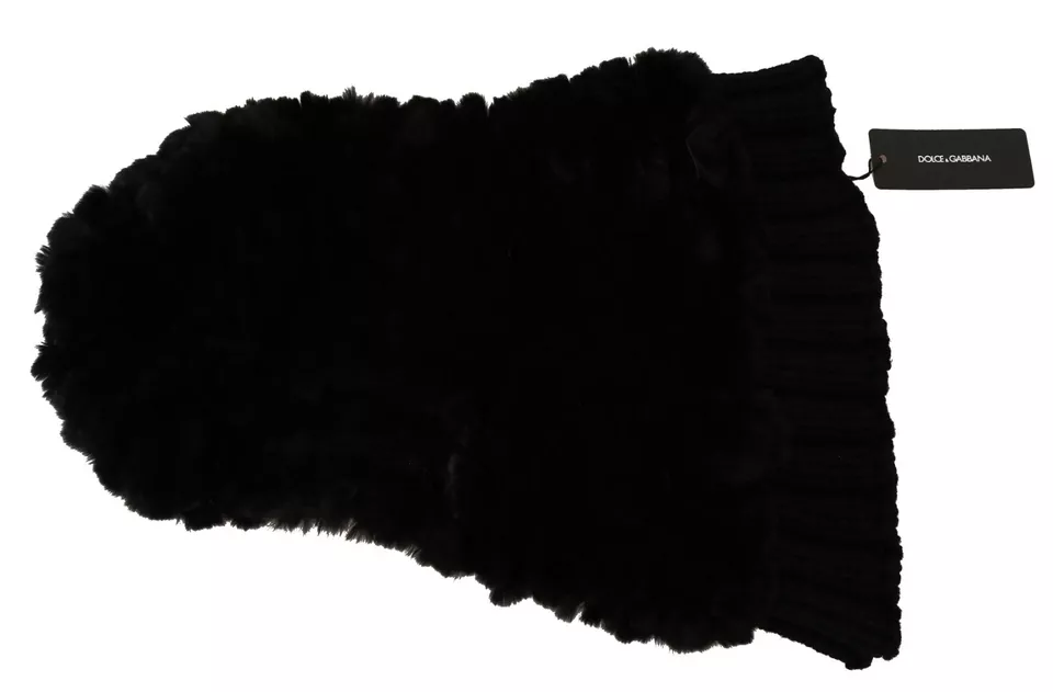 Dolce & Gabbana Black Silver Fox Fur Cashmere Hooded Scarf - Image 4