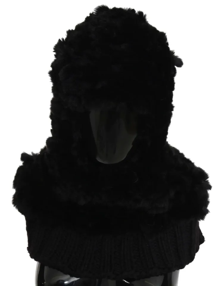 Dolce & Gabbana Black Silver Fox Fur Cashmere Hooded Scarf - Image 3