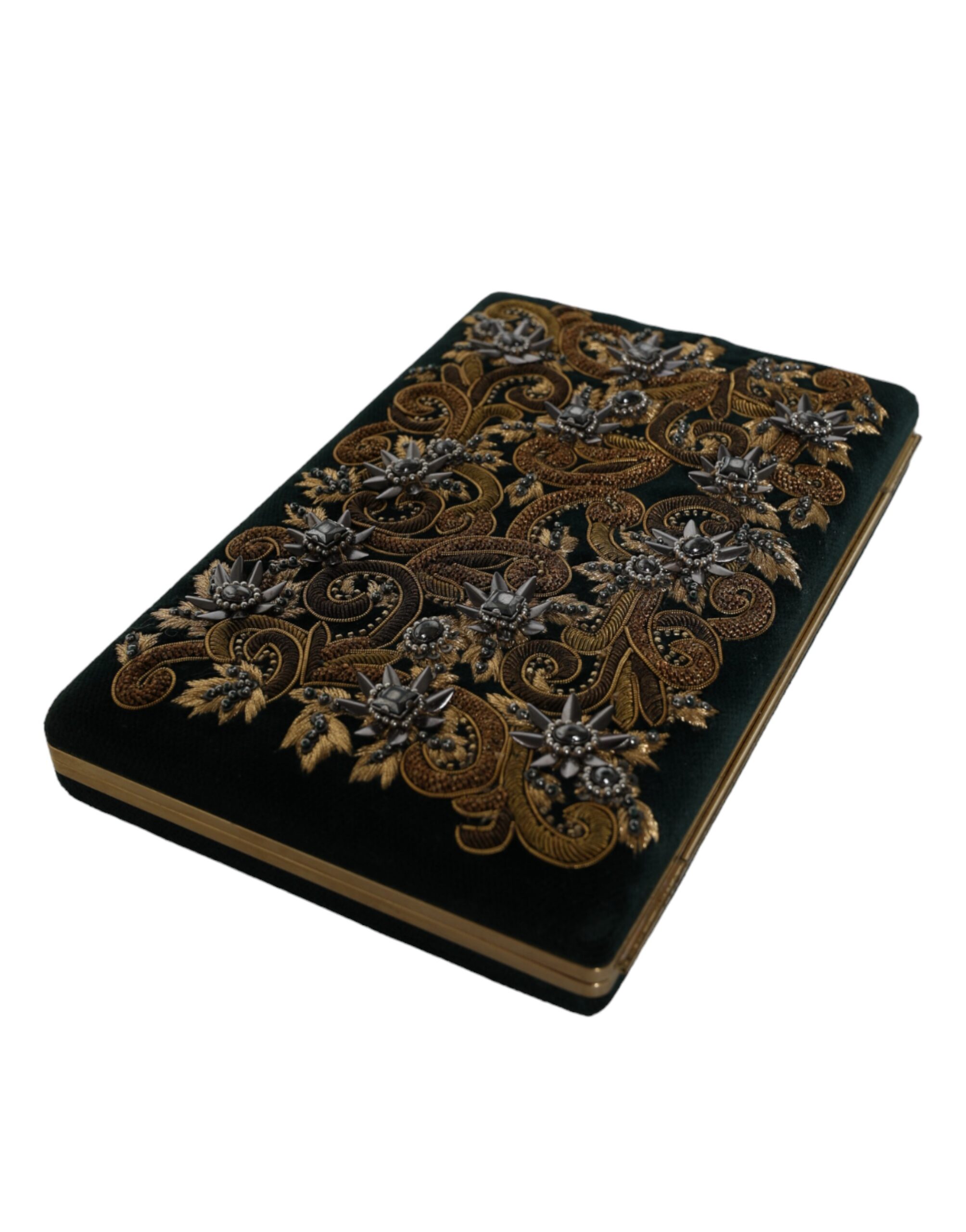 Dolce & Gabbana Black Velvet Gold Frame Clutch Evening Party Purse Bag - Image 5