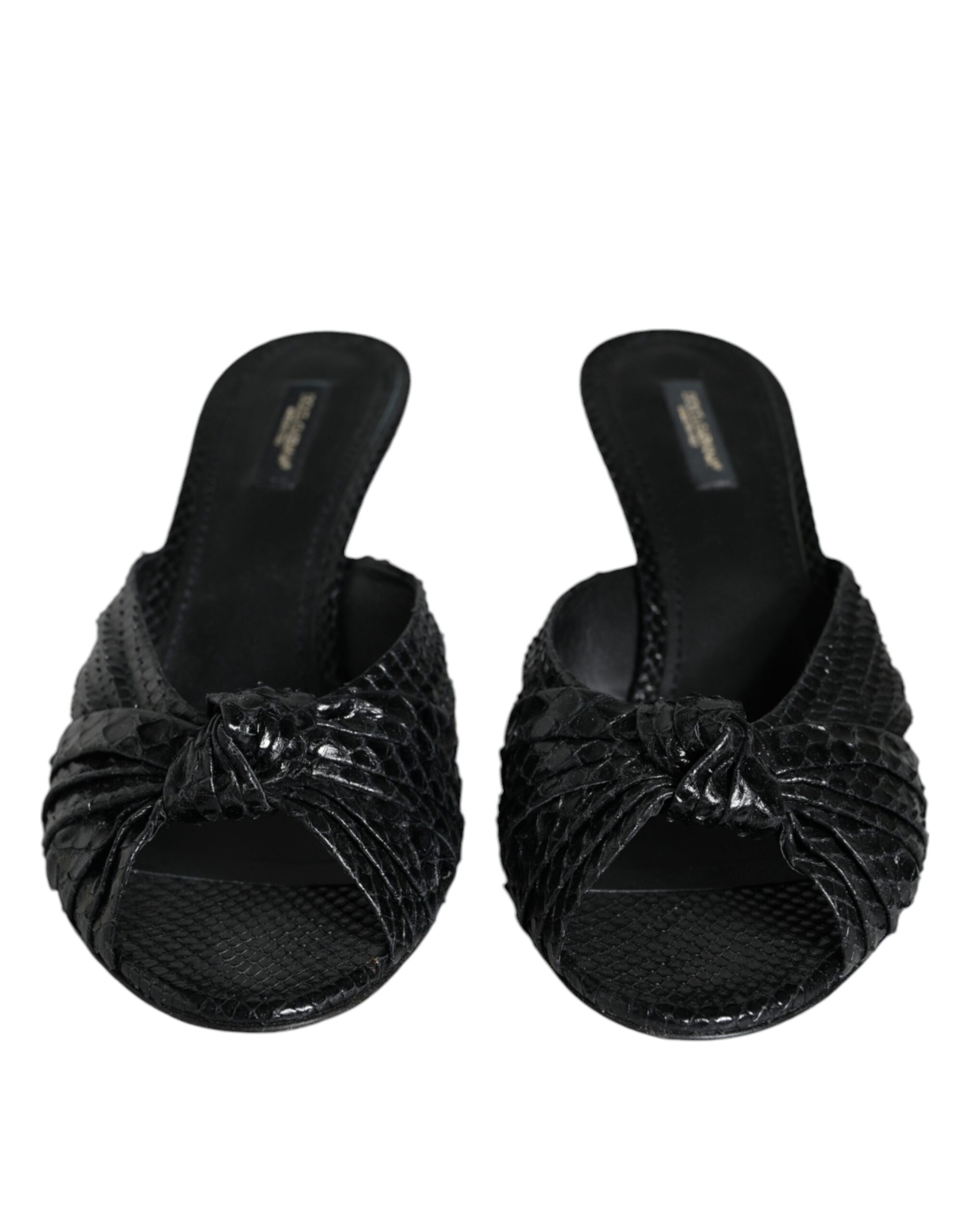 Dolce & Gabbana Black Leather Heels Slides Sandals Shoes - Image 2