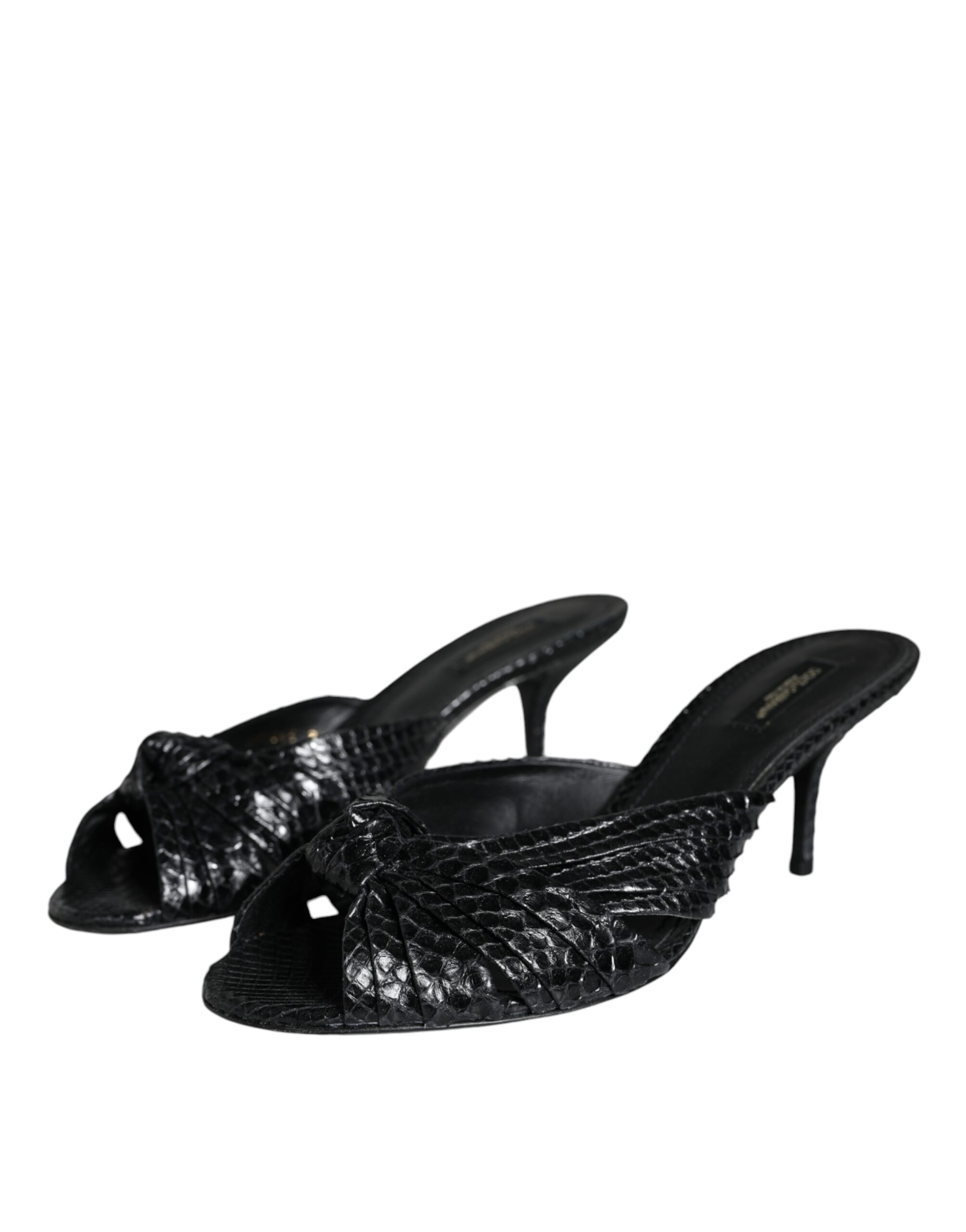 Dolce & Gabbana Black Leather Heels Slides Sandals Shoes - Image 3