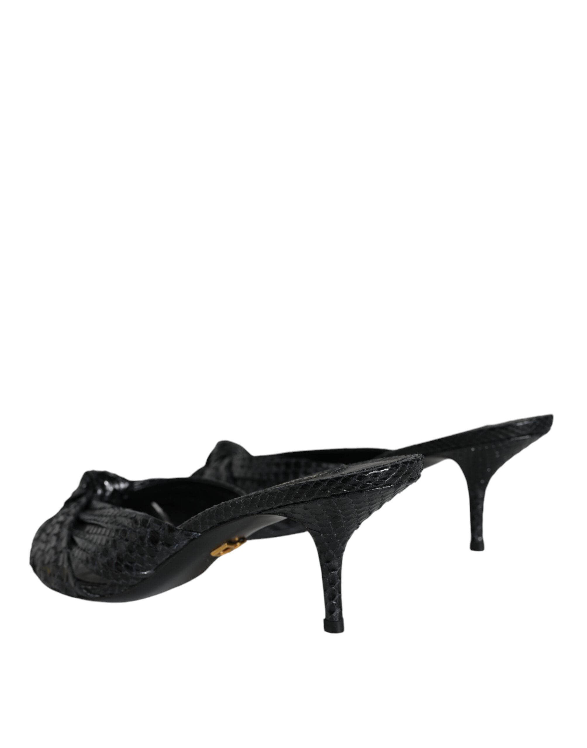 Dolce & Gabbana Black Leather Heels Slides Sandals Shoes - Image 4