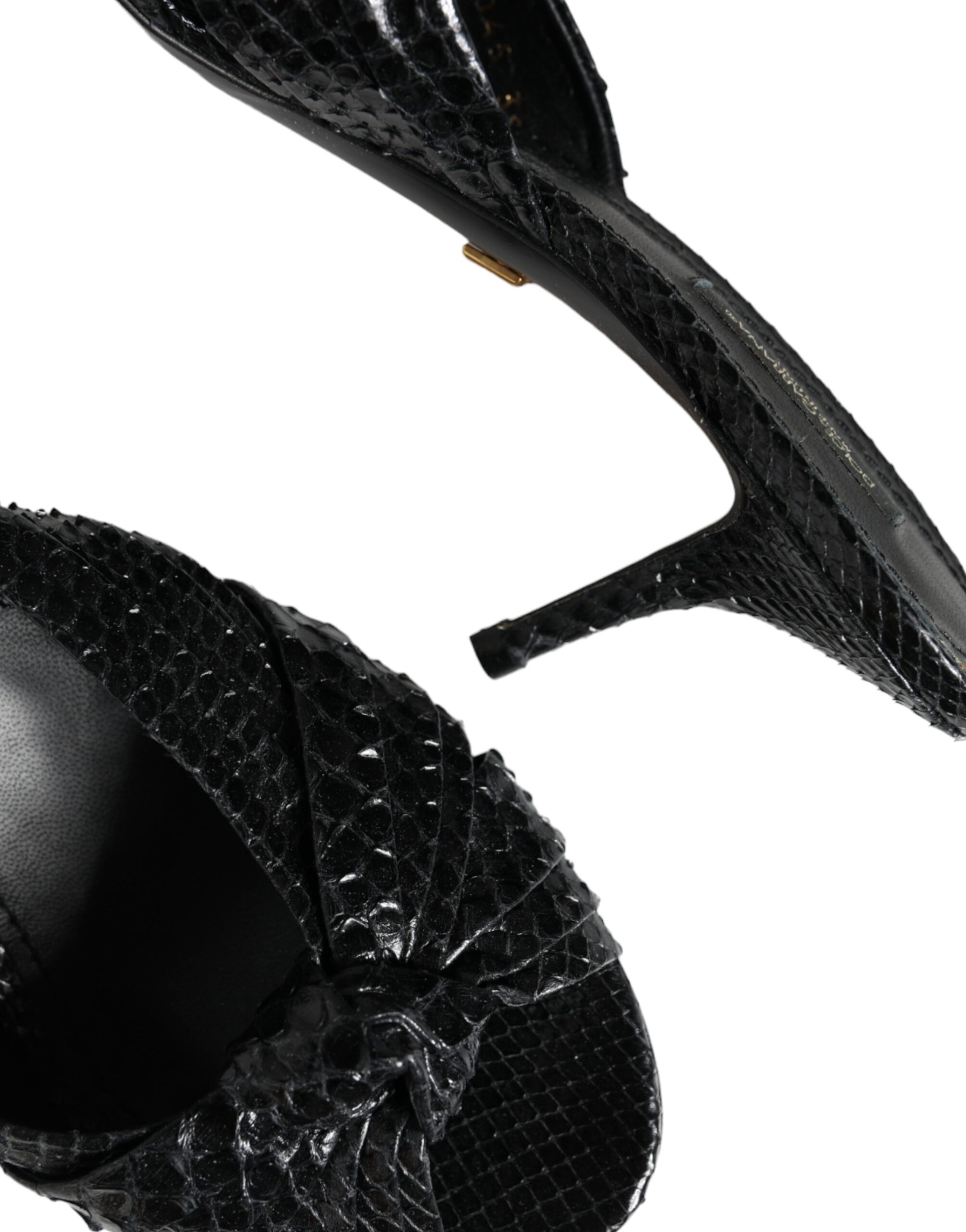 Dolce & Gabbana Black Leather Heels Slides Sandals Shoes - Image 5