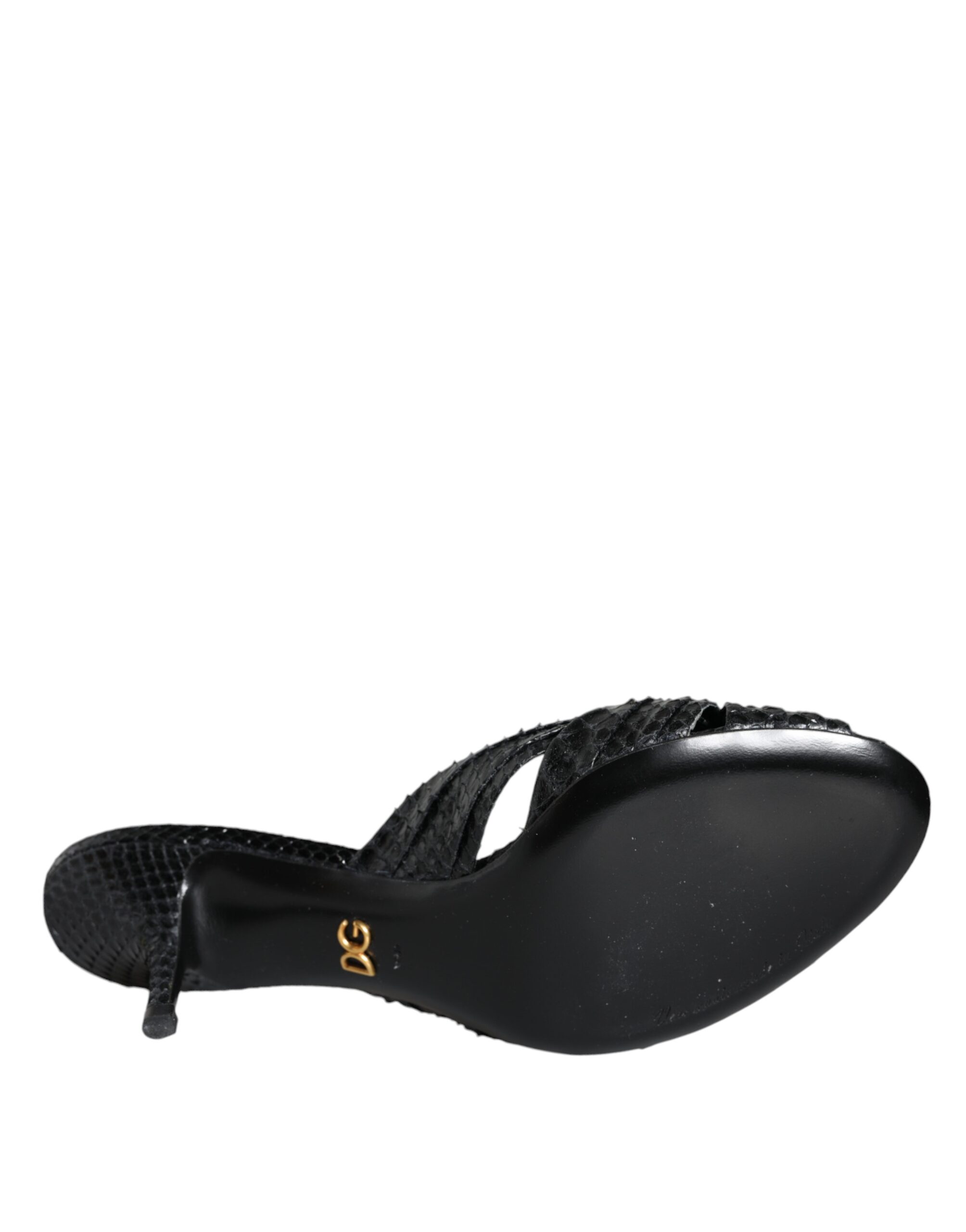 Dolce & Gabbana Black Leather Heels Slides Sandals Shoes - Image 6