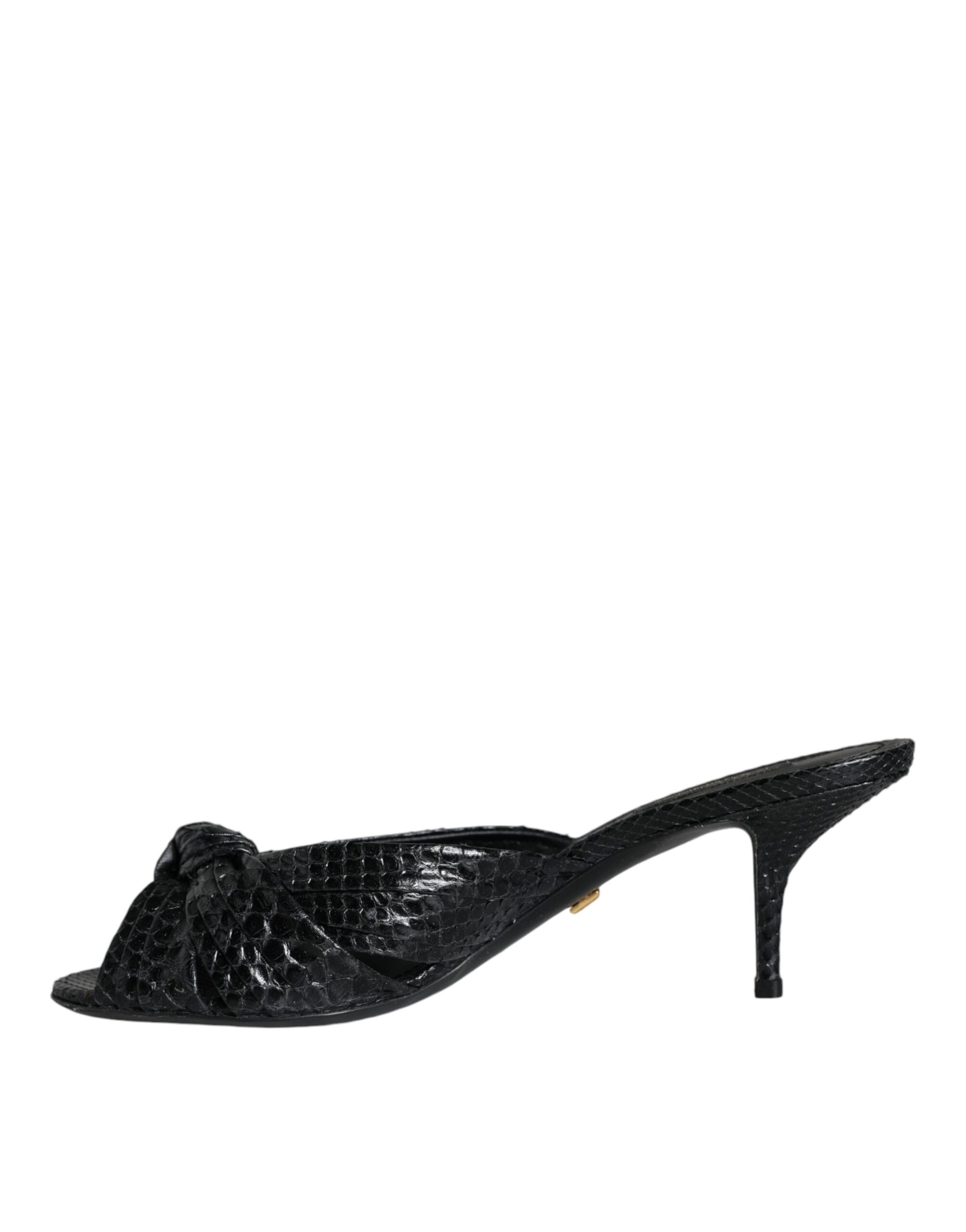 Dolce & Gabbana Black Leather Heels Slides Sandals Shoes - Image 7