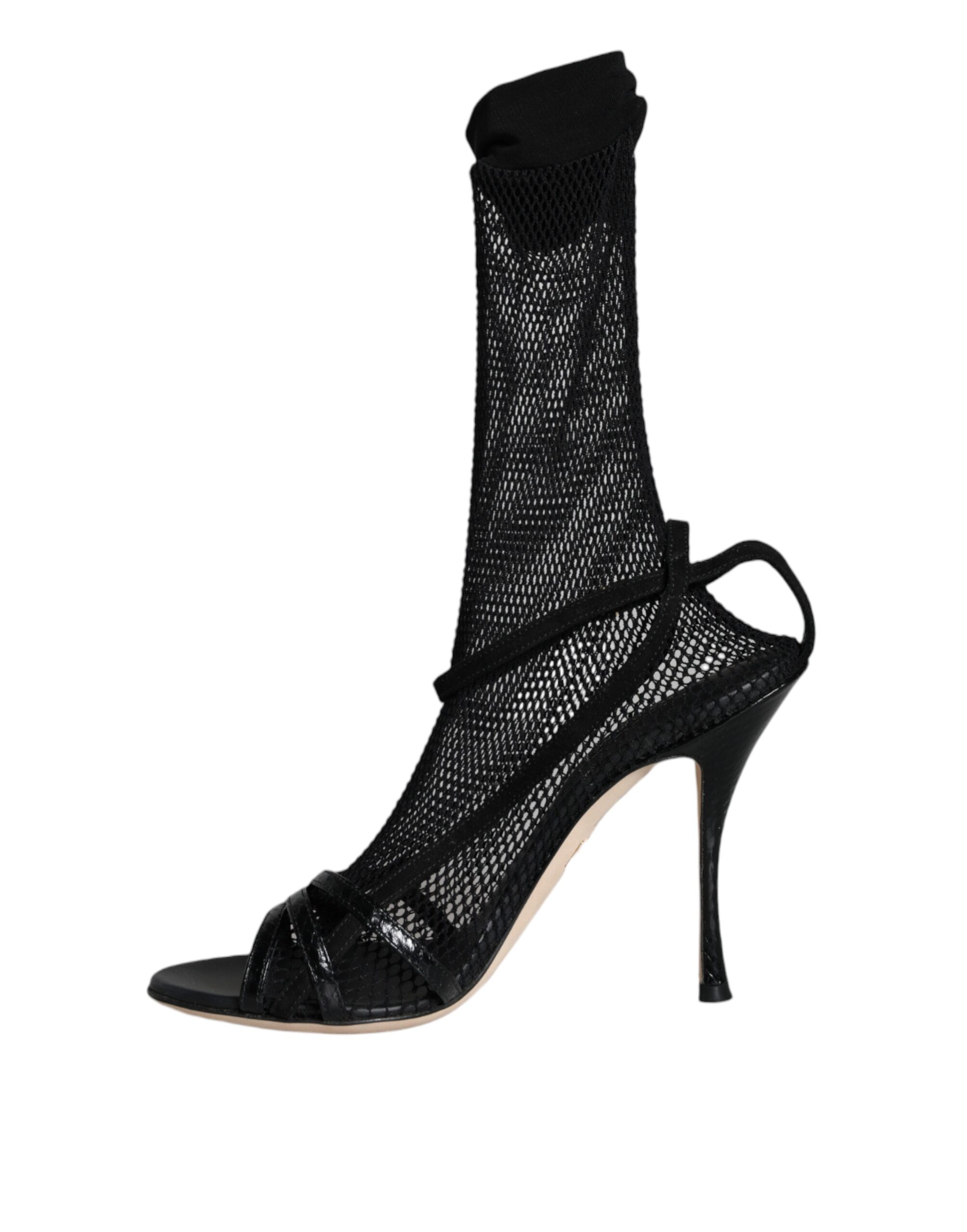 Dolce & Gabbana Black Mesh Stiletto Heels Sandals Shoes - Image 5