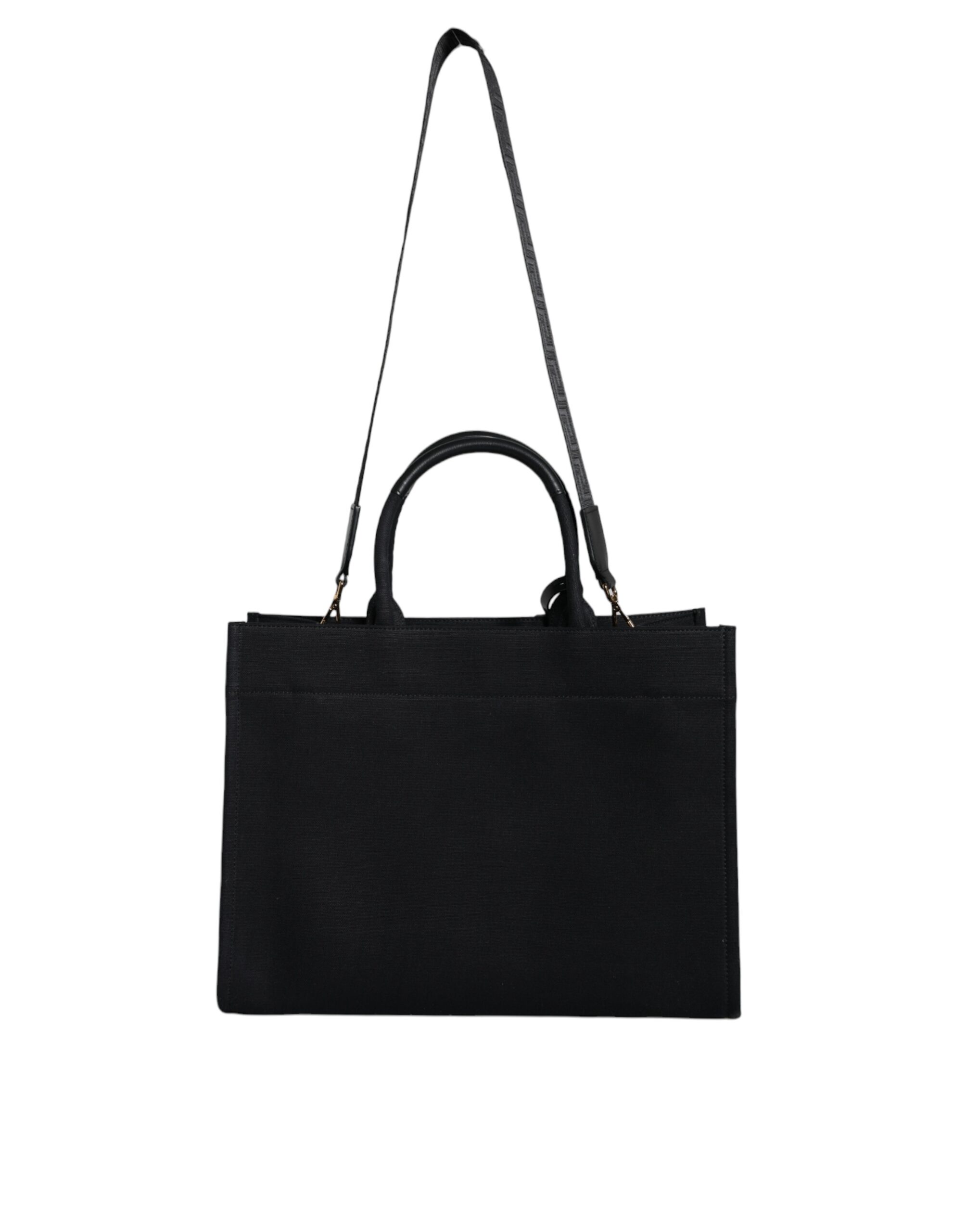 Versace Black Top Handle Canvas Leather Logo Crossbody Tote Bag - Image 7