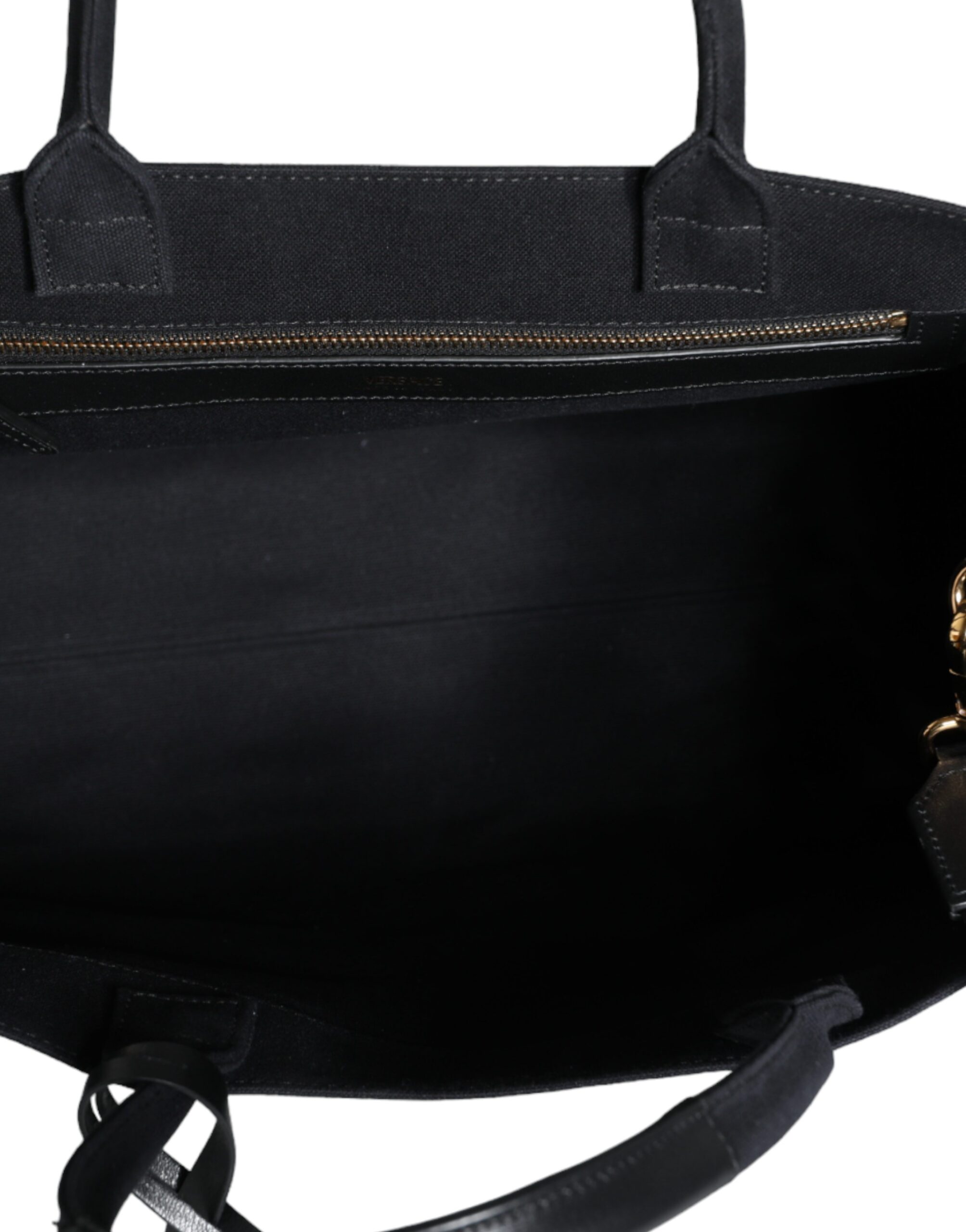 Versace Black Top Handle Canvas Leather Logo Crossbody Tote Bag - Image 8