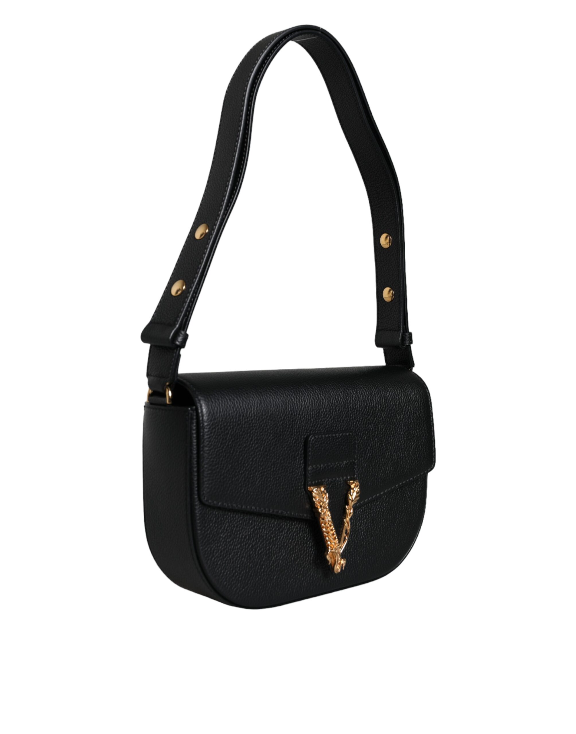 Versace Black Grainy Calf Leather Logo Crossbody Shoulder Bag - Image 2