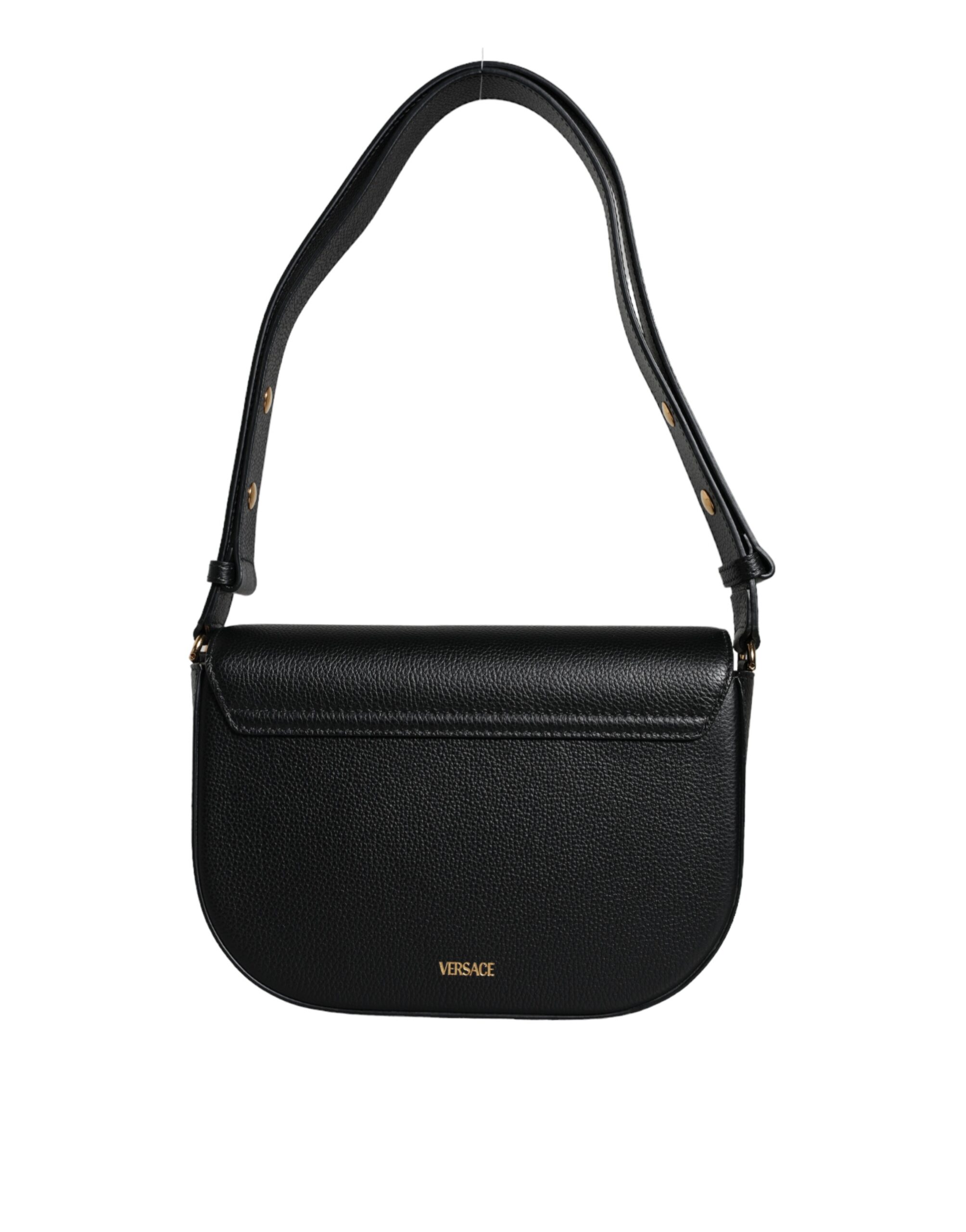 Versace Black Grainy Calf Leather Logo Crossbody Shoulder Bag - Image 3