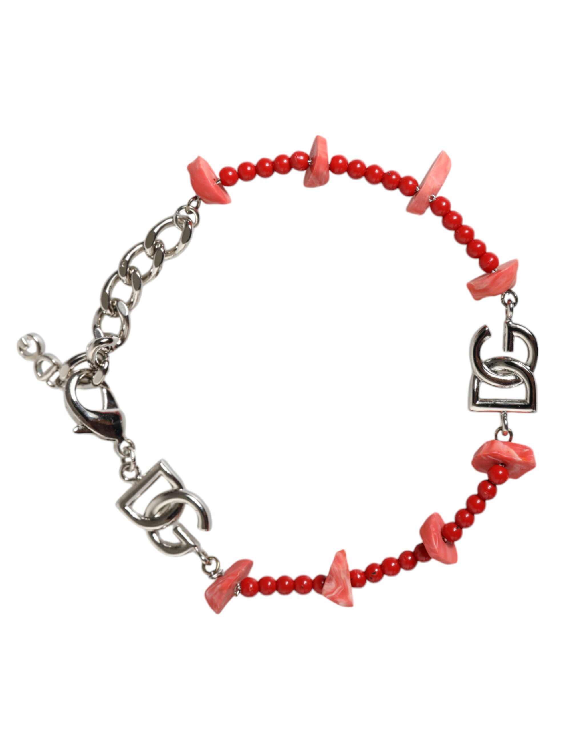 Dolce & Gabbana Silver Tone Brass Beaded Resin DG Logo Chain Bracelet - Image 2