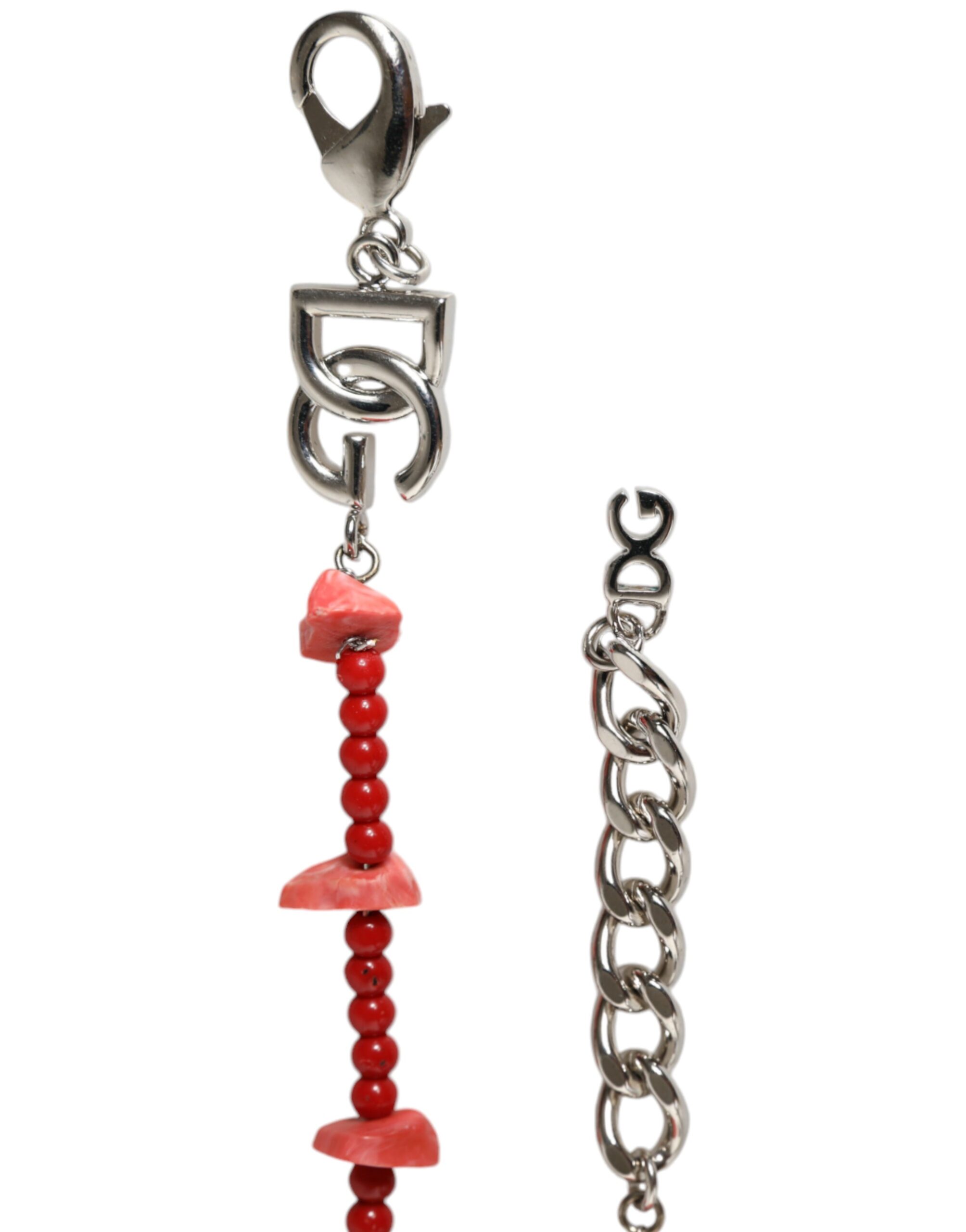 Dolce & Gabbana Silver Tone Brass Beaded Resin DG Logo Chain Bracelet - Image 4