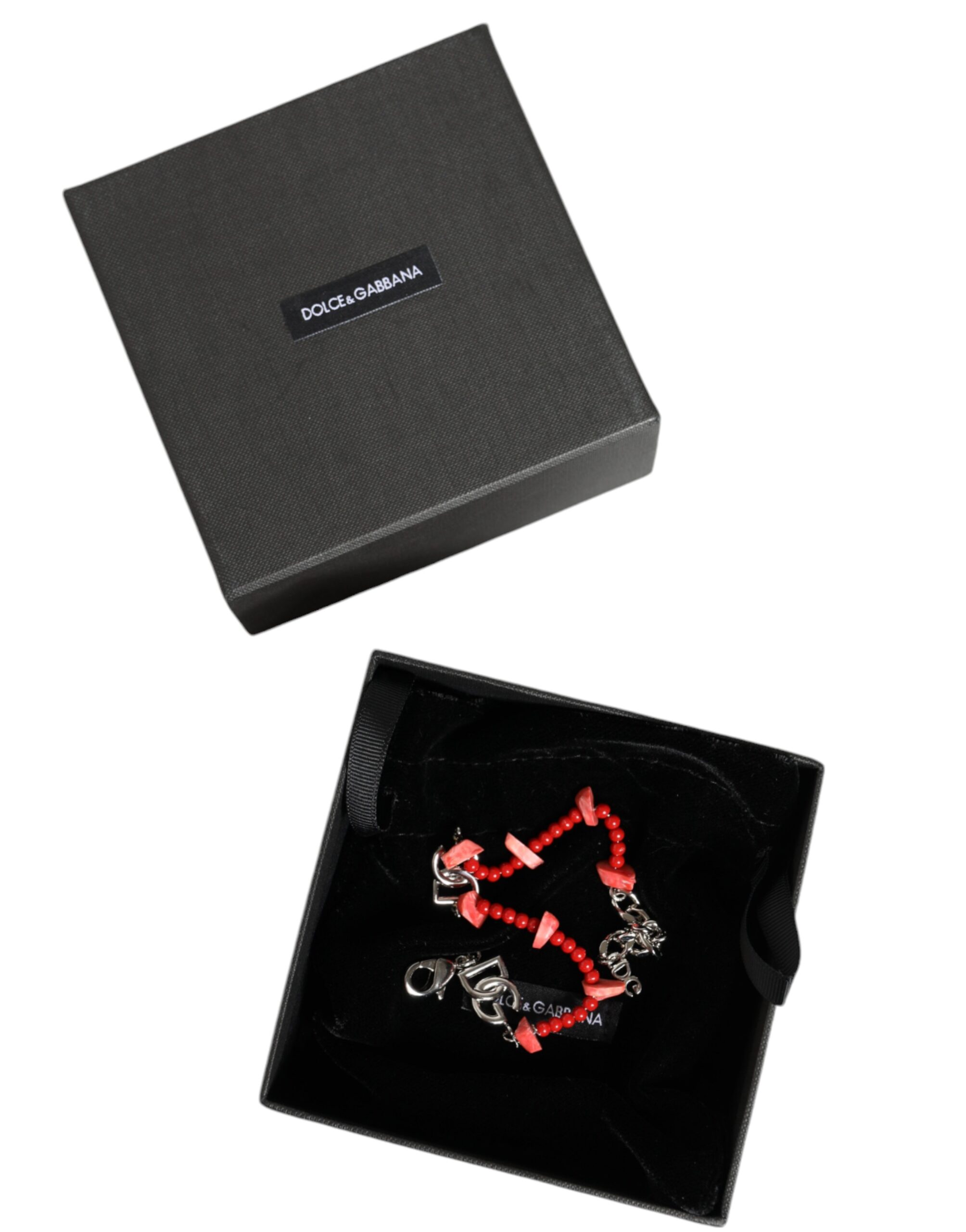 Dolce & Gabbana Silver Tone Brass Beaded Resin DG Logo Chain Bracelet - Image 6