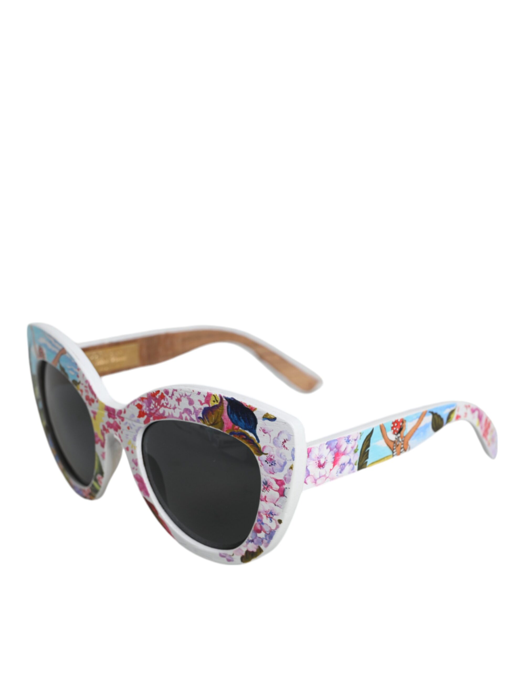 Dolce & Gabbana Multicolor Wood Crystal Brass Frame Floral Hand Paint Sunglasses - Image 3