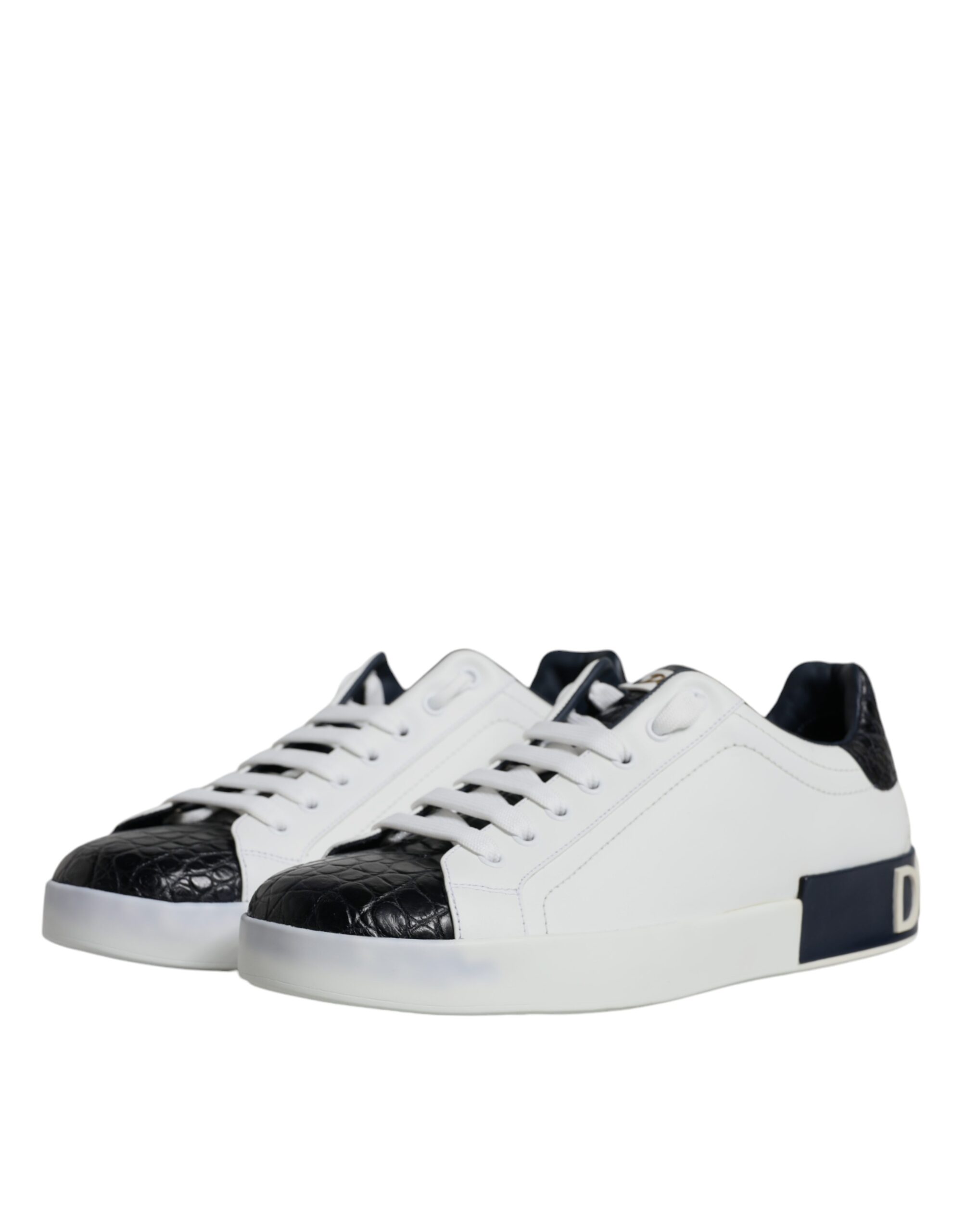 Dolce & Gabbana White Leather Logo Portofino Sneaker Shoes - Image 4