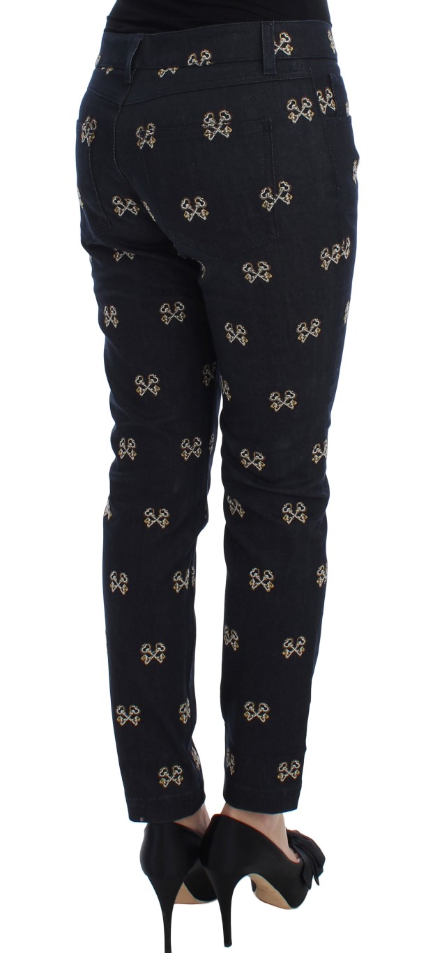 Dolce & Gabbana Blue Key Embroidered Slim Fit KATE Jeans - Image 4