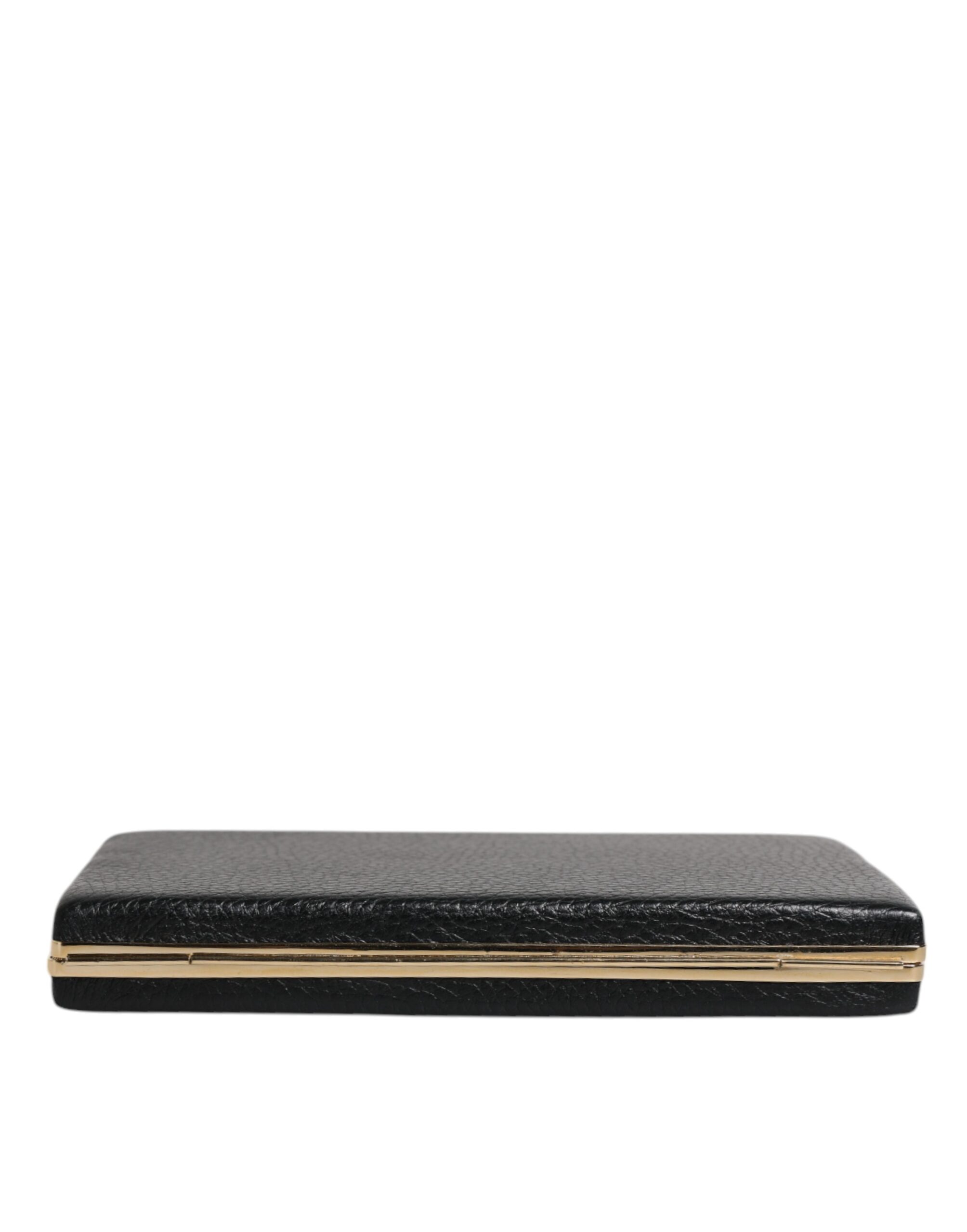 Dolce & Gabbana Black Leather Gold Frame Clutch Evening Party Purse Bag - Image 5