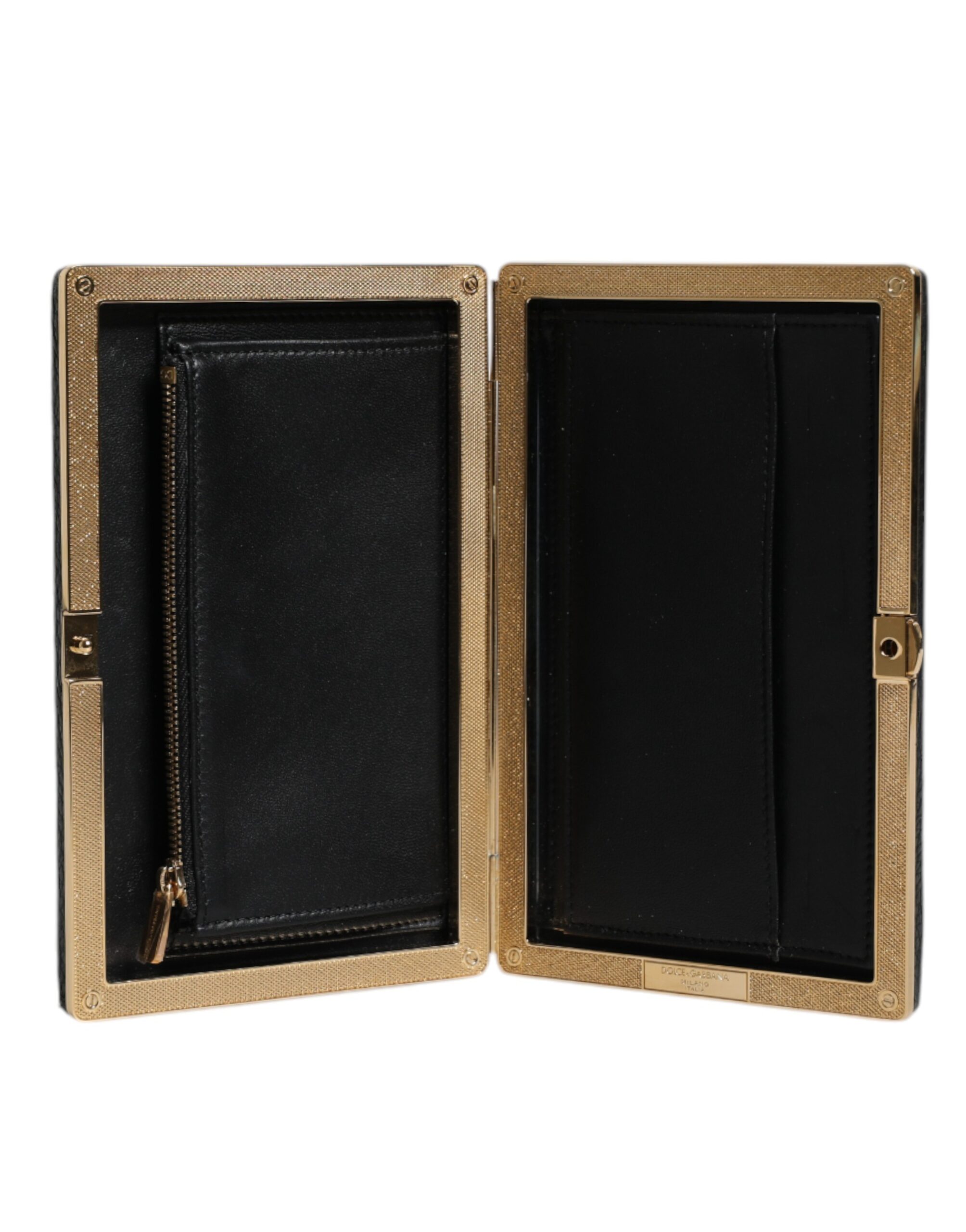 Dolce & Gabbana Black Leather Gold Frame Clutch Evening Party Purse Bag - Image 6