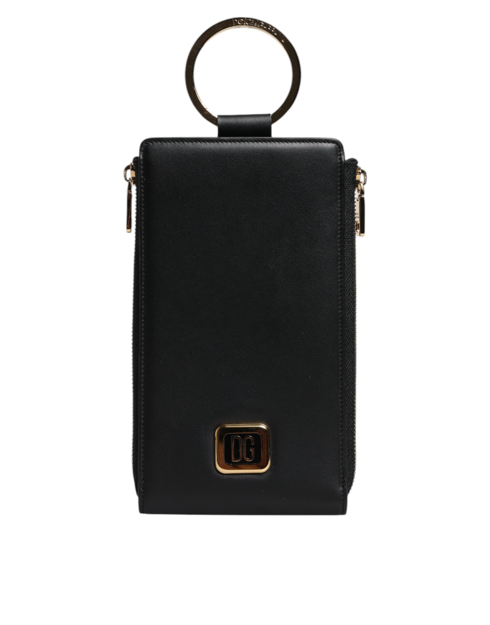 Dolce & Gabbana Black Leather Logo Plaque Neck Strap Card Coin Wallet - Image 2