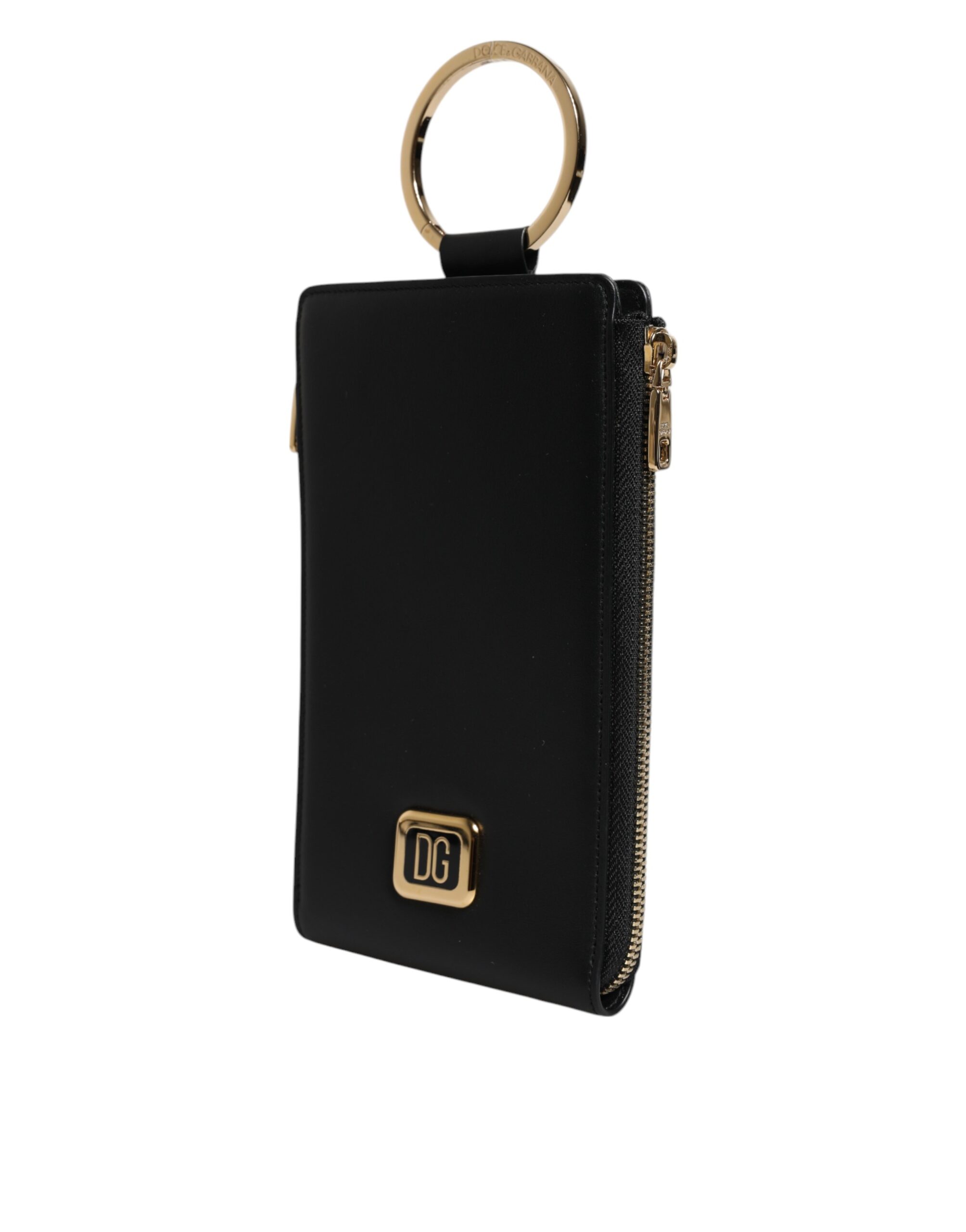 Dolce & Gabbana Black Leather Logo Plaque Neck Strap Card Coin Wallet - Image 3