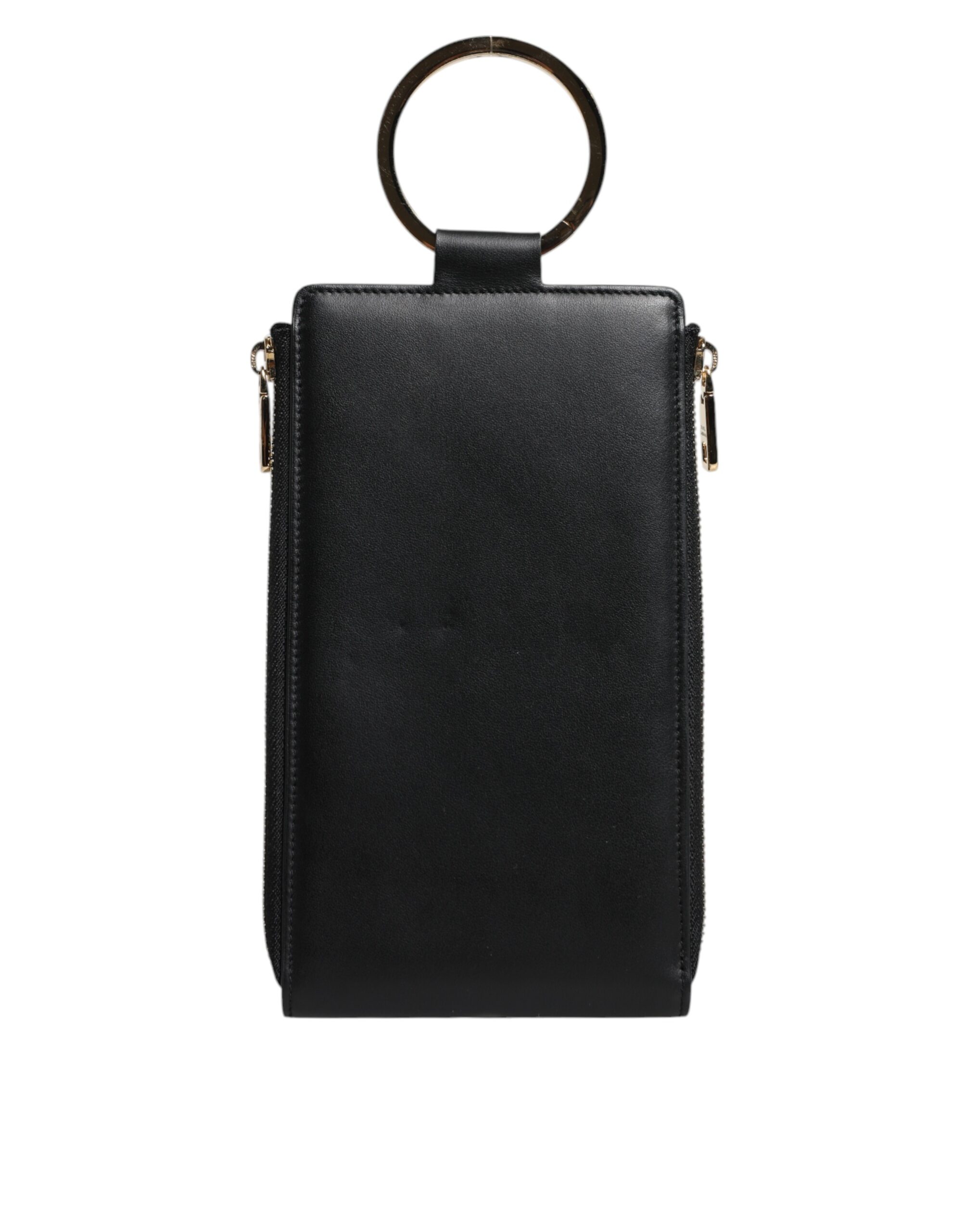 Dolce & Gabbana Black Leather Logo Plaque Neck Strap Card Coin Wallet - Image 4