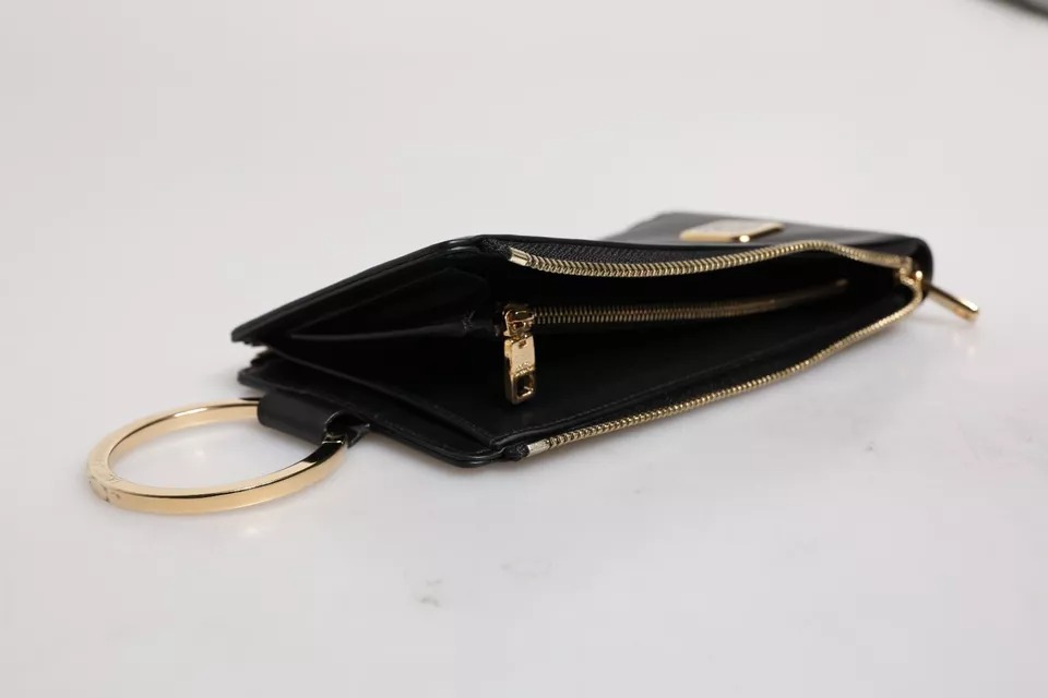 Dolce & Gabbana Black Leather Logo Plaque Neck Strap Card Coin Wallet - Image 8