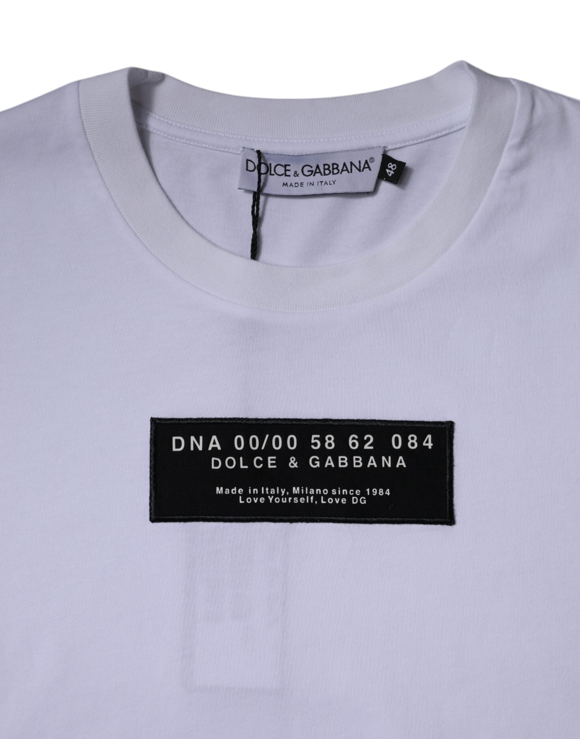 Dolce & Gabbana White Logo Print Cotton Crew Neck T-shirt - Image 4