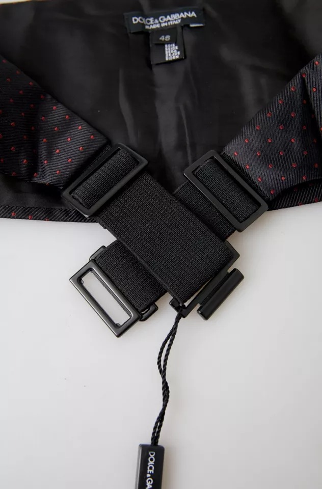 Dolce & Gabbana Black Silk Dotted Waist Tuxedo Belt Cummerbund - Image 5