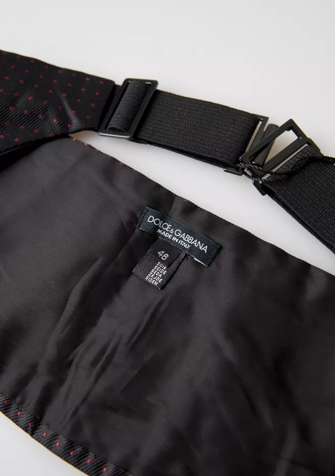 Dolce & Gabbana Black Silk Dotted Waist Tuxedo Belt Cummerbund - Image 3