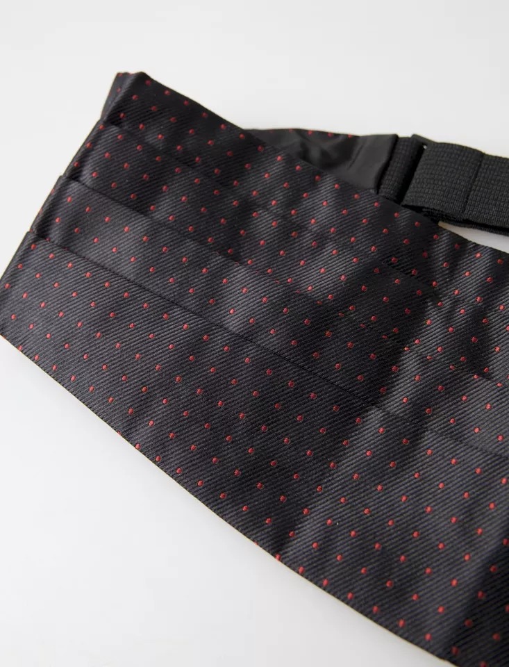 Dolce & Gabbana Black Silk Dotted Waist Tuxedo Belt Cummerbund - Image 4
