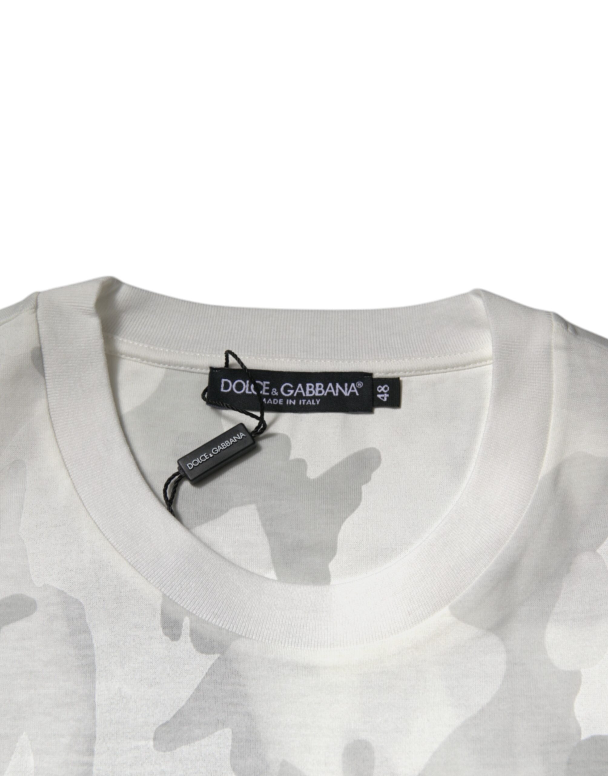 Dolce & Gabbana White Gray Camouflage Cotton Crew Neck T-shirt - Image 5