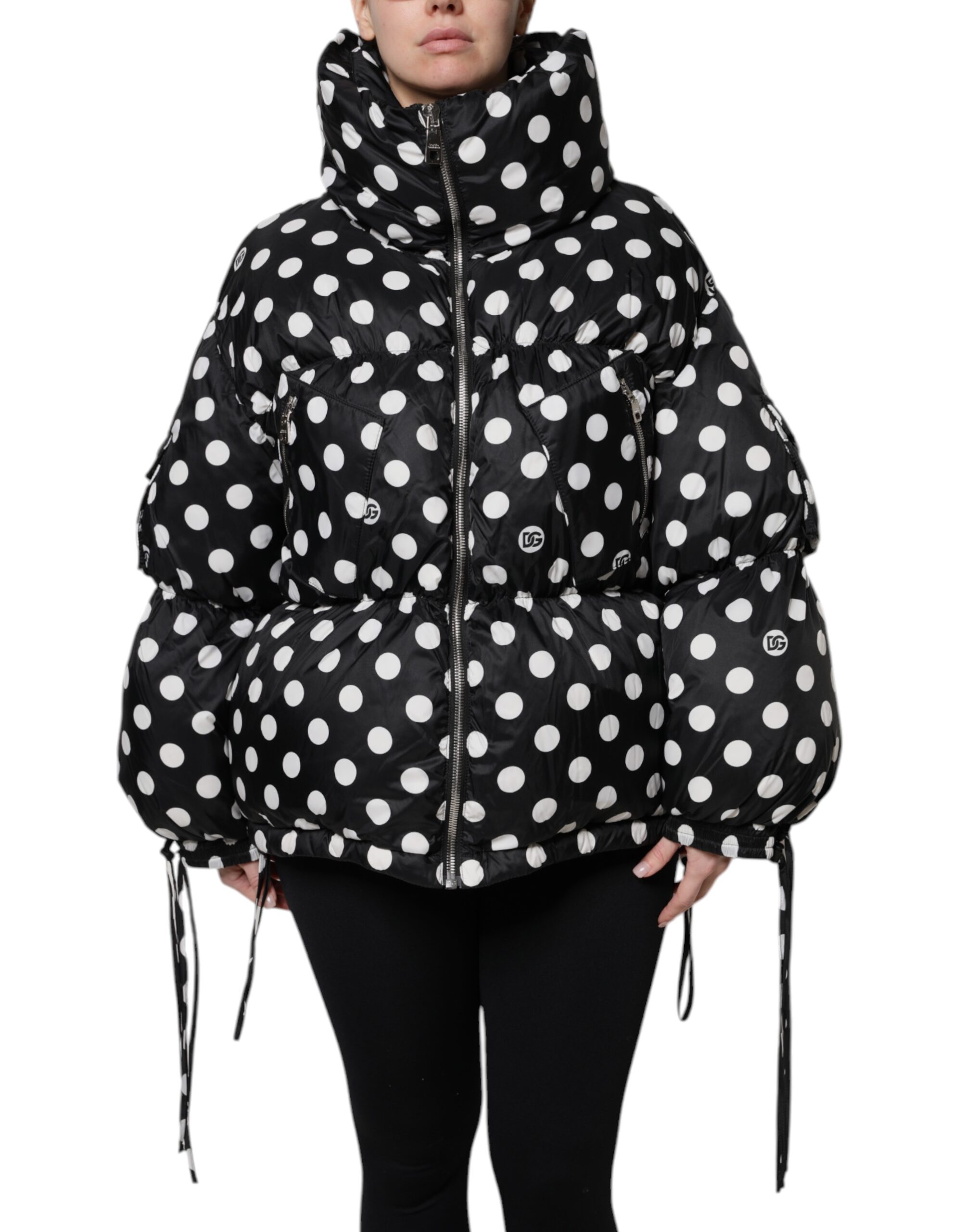Dolce & Gabbana Black White Polka Dot Full Zip Puffer Jacket - Image 2